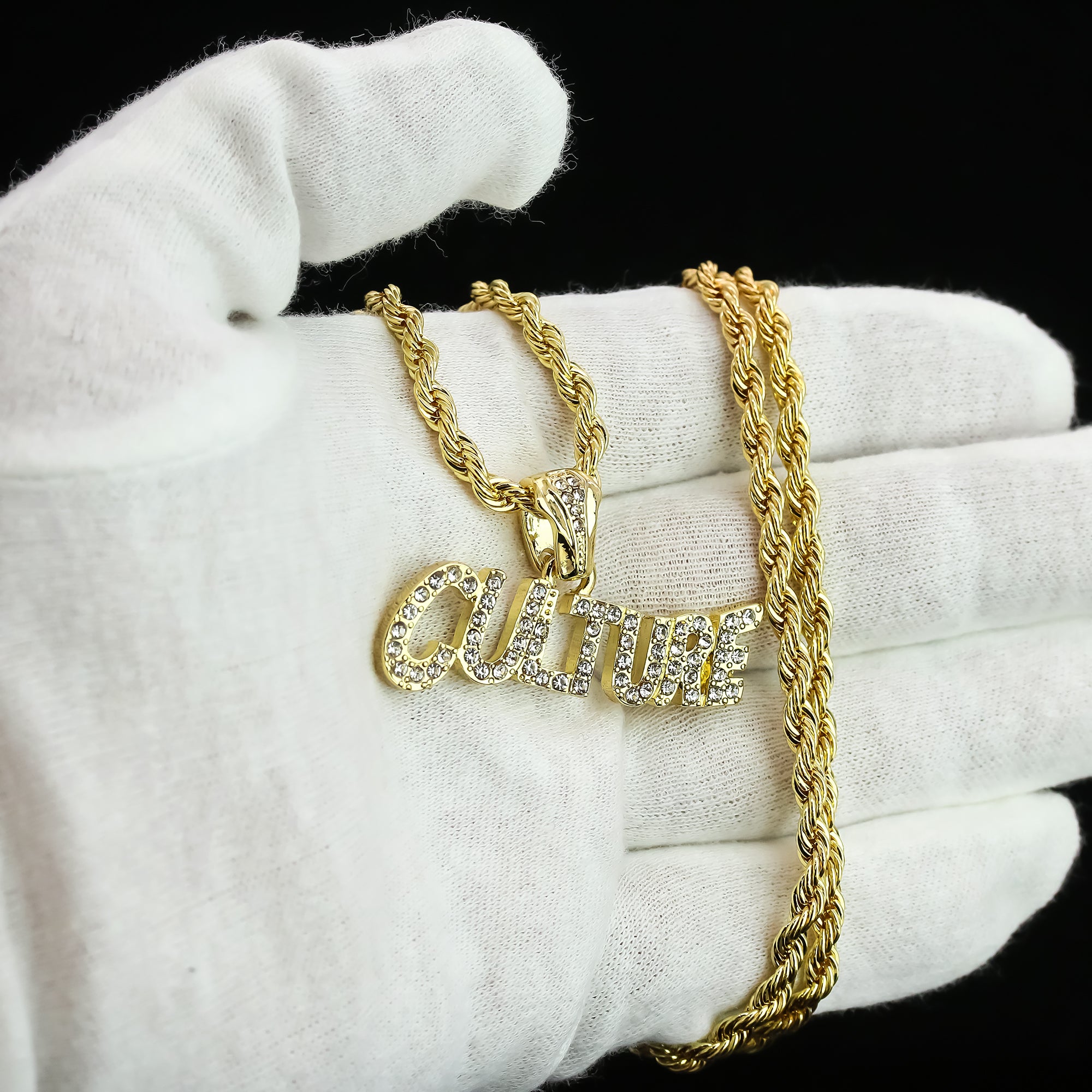 Culture Letter Pendant Rope Chain Men's Hip Hop 18k Cz Jewelry Necklace