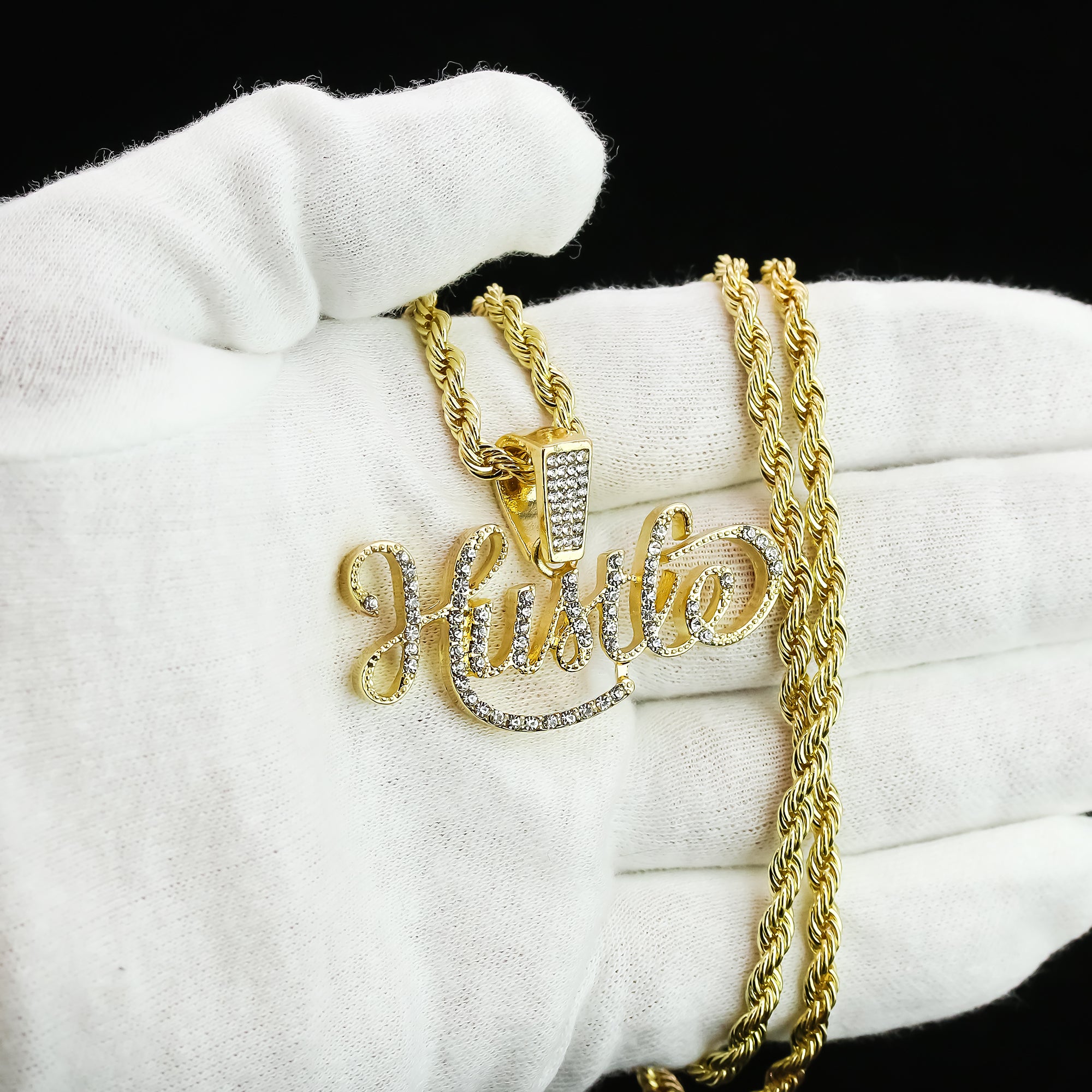 Hustle Pendant Rope Chain Men's Hip Hop 18k Cz Jewelry Necklace
