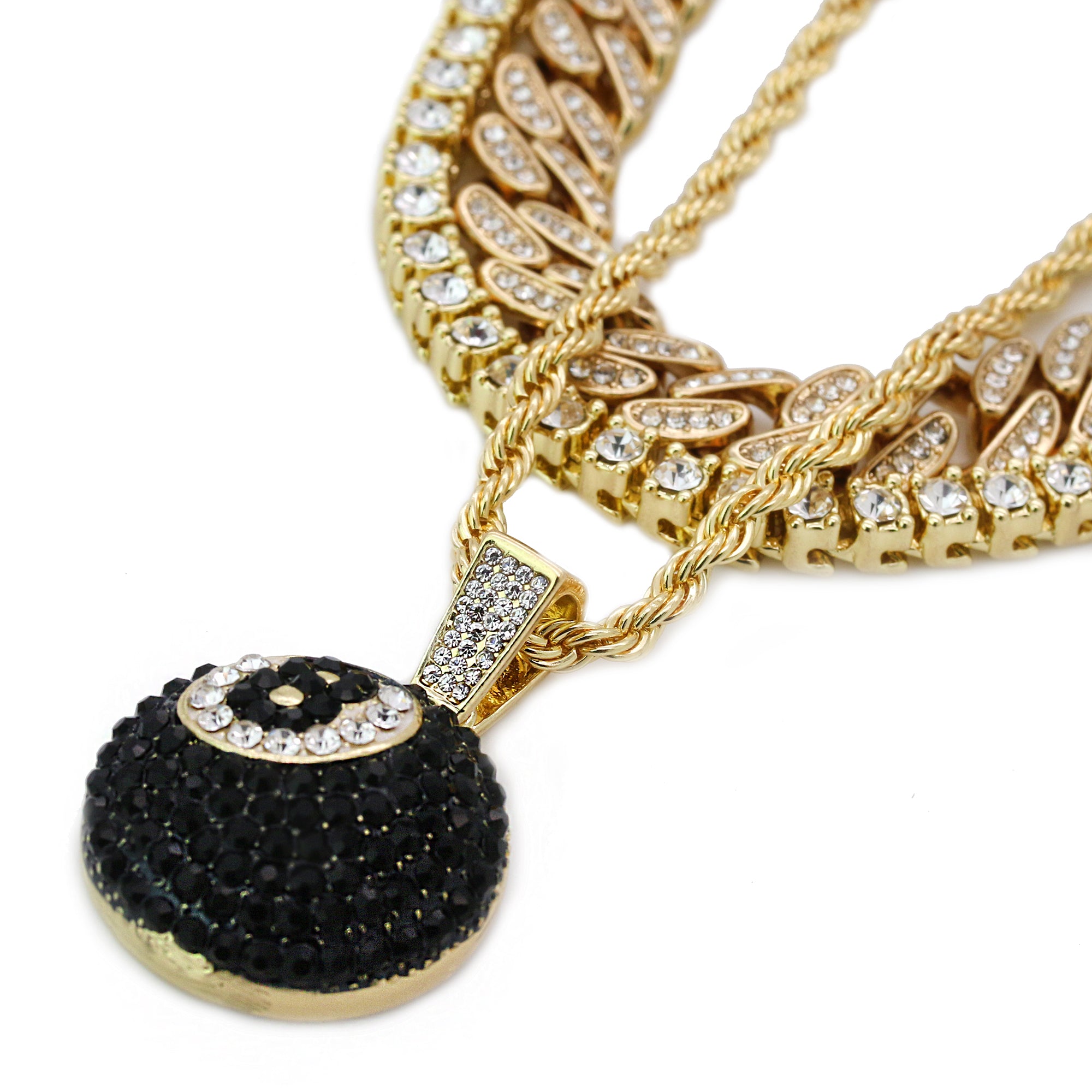 High Fashion Gold Plated 20" Fully Cz Cuban Tennis Chains & #8 Ball Pendant