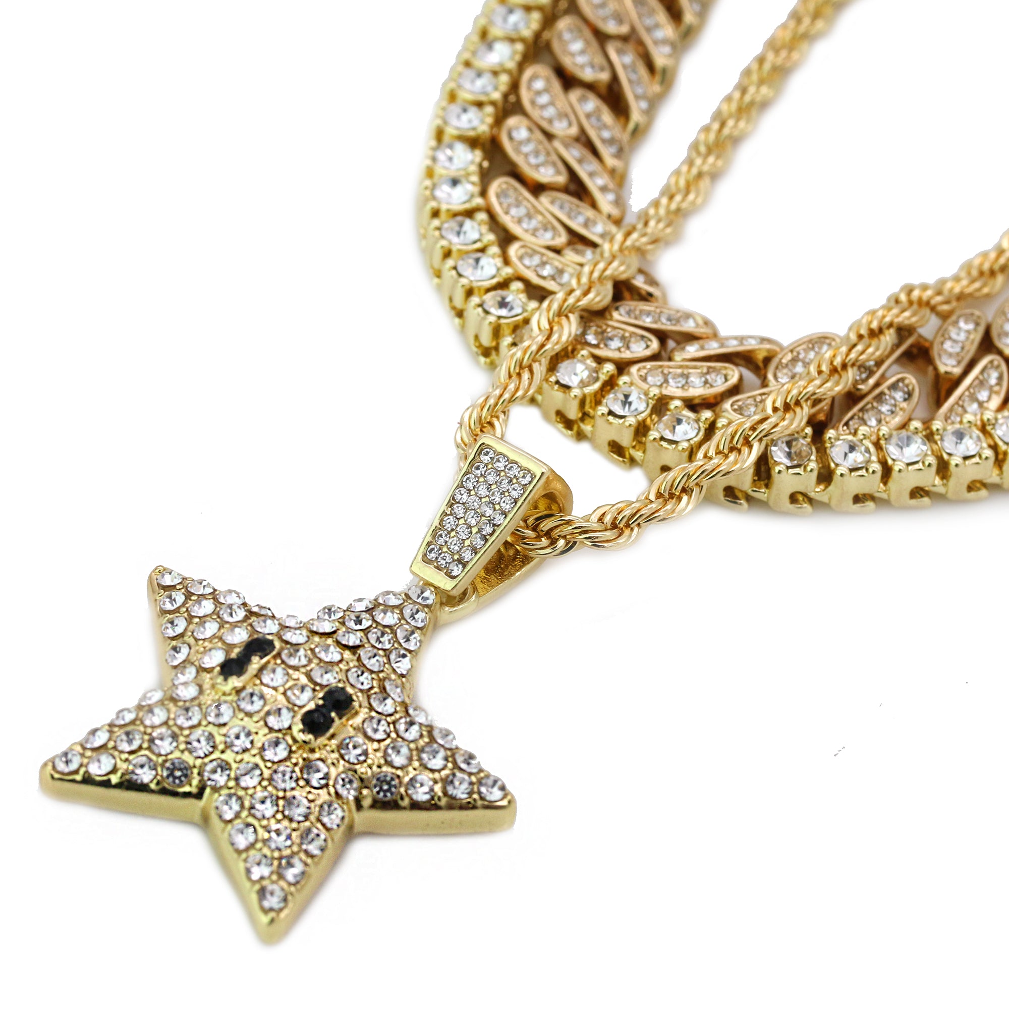 High Fashion Gold Plated 20" Fully Cz Cuban Tennis Chains & Cartoon Pop Star Pendant