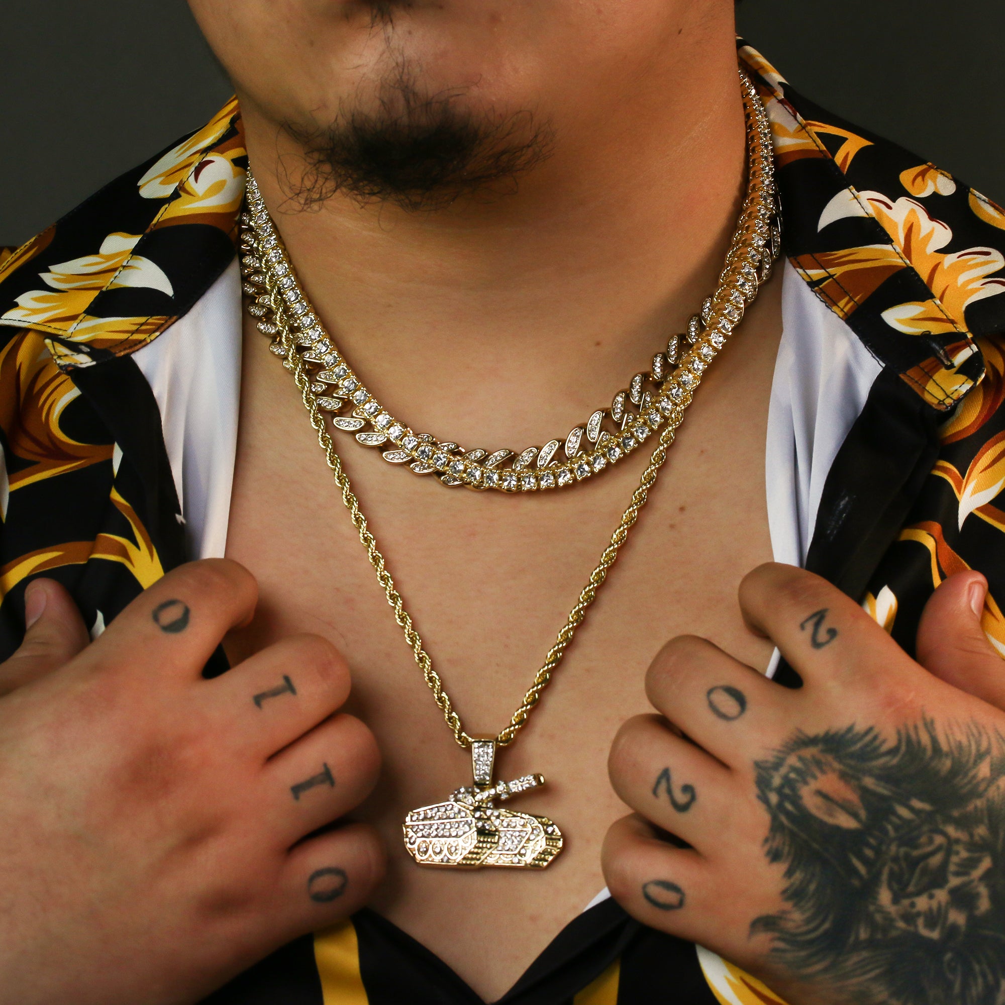 High Fashion Gold Plated 20 Fully Cz Cuban Tennis Chains & No Limit Tank Pendant