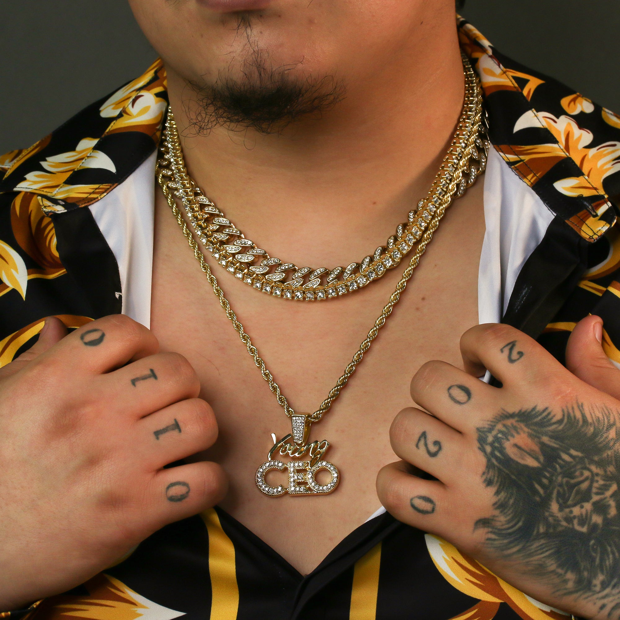 High Fashion Gold Plated 20" Fully Cz Cuban Tennis Chains & Young CEO Pendant