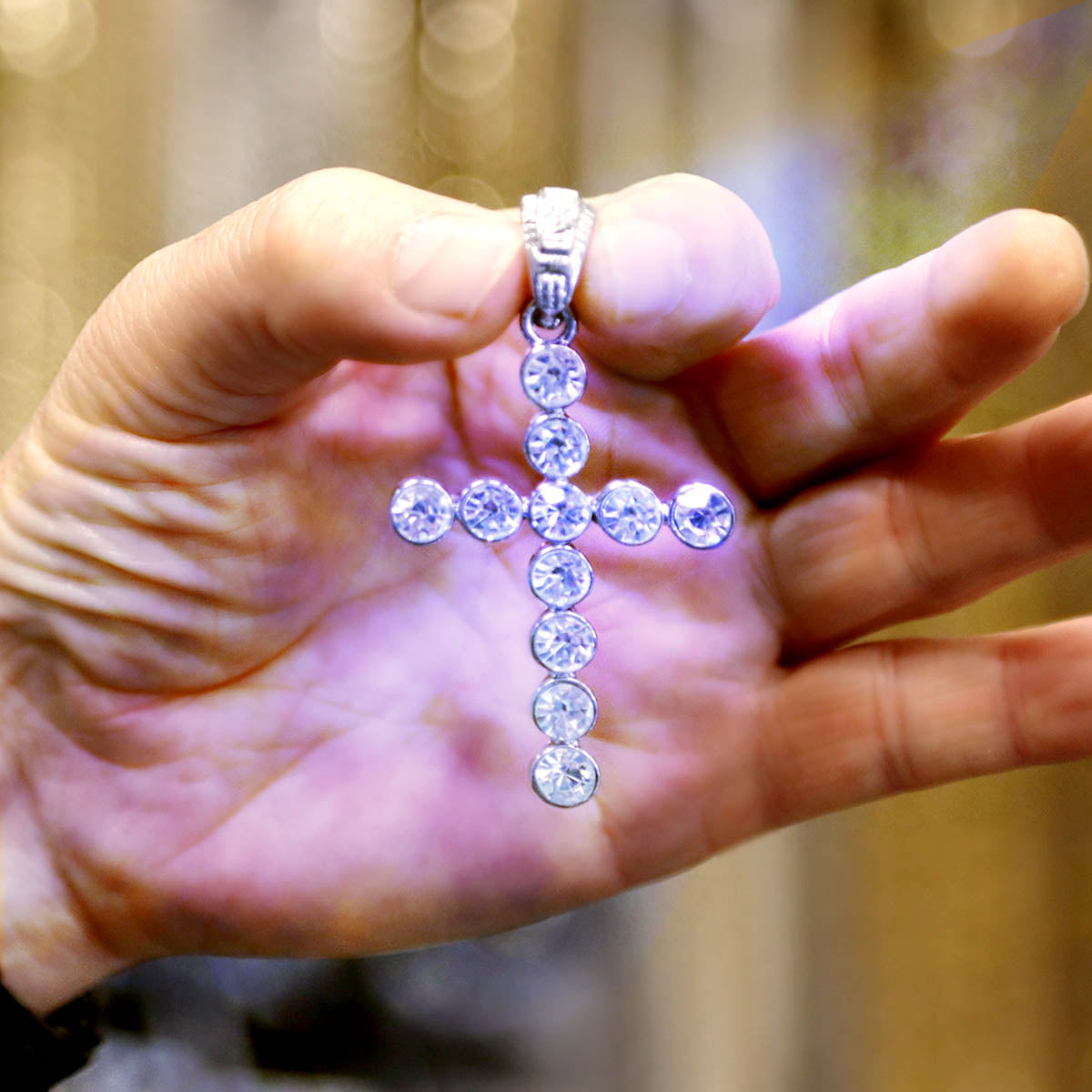 White GOLD TENNIS CHAIN 18" 20" Cross Latin Pendant Bundle