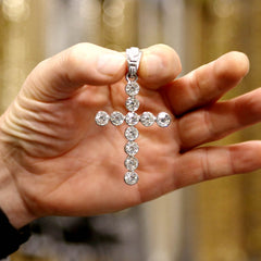 White GOLD TENNIS CHAIN 18" 20"  Cross Latin Pendant Bundle