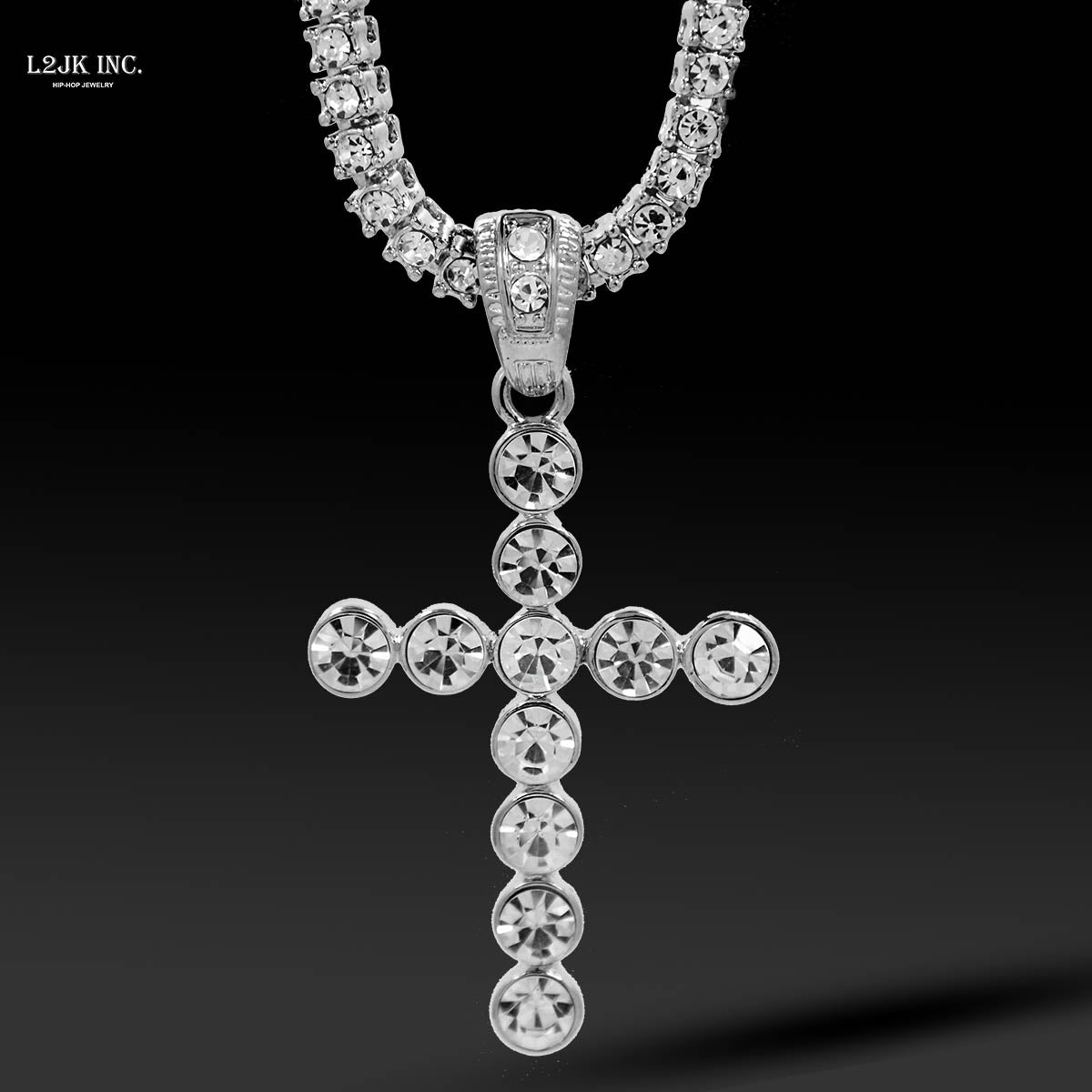 White GOLD TENNIS CHAIN 18" 20" Cross Latin Pendant Bundle