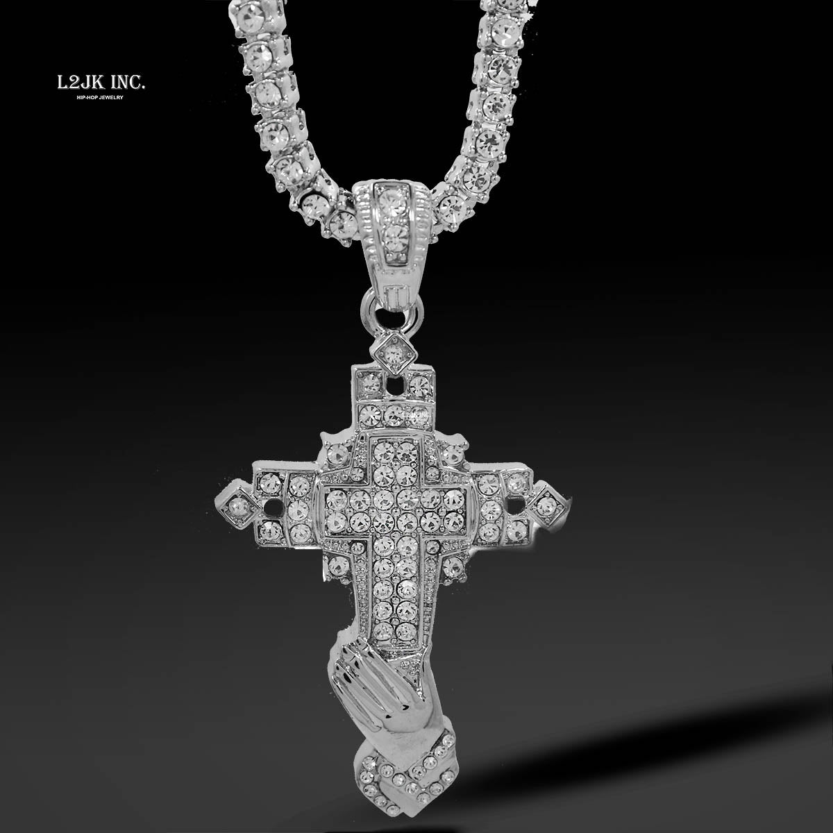 White GOLD TENNIS CHAIN 18" 20" Prayfer Cross Pendant Bundle