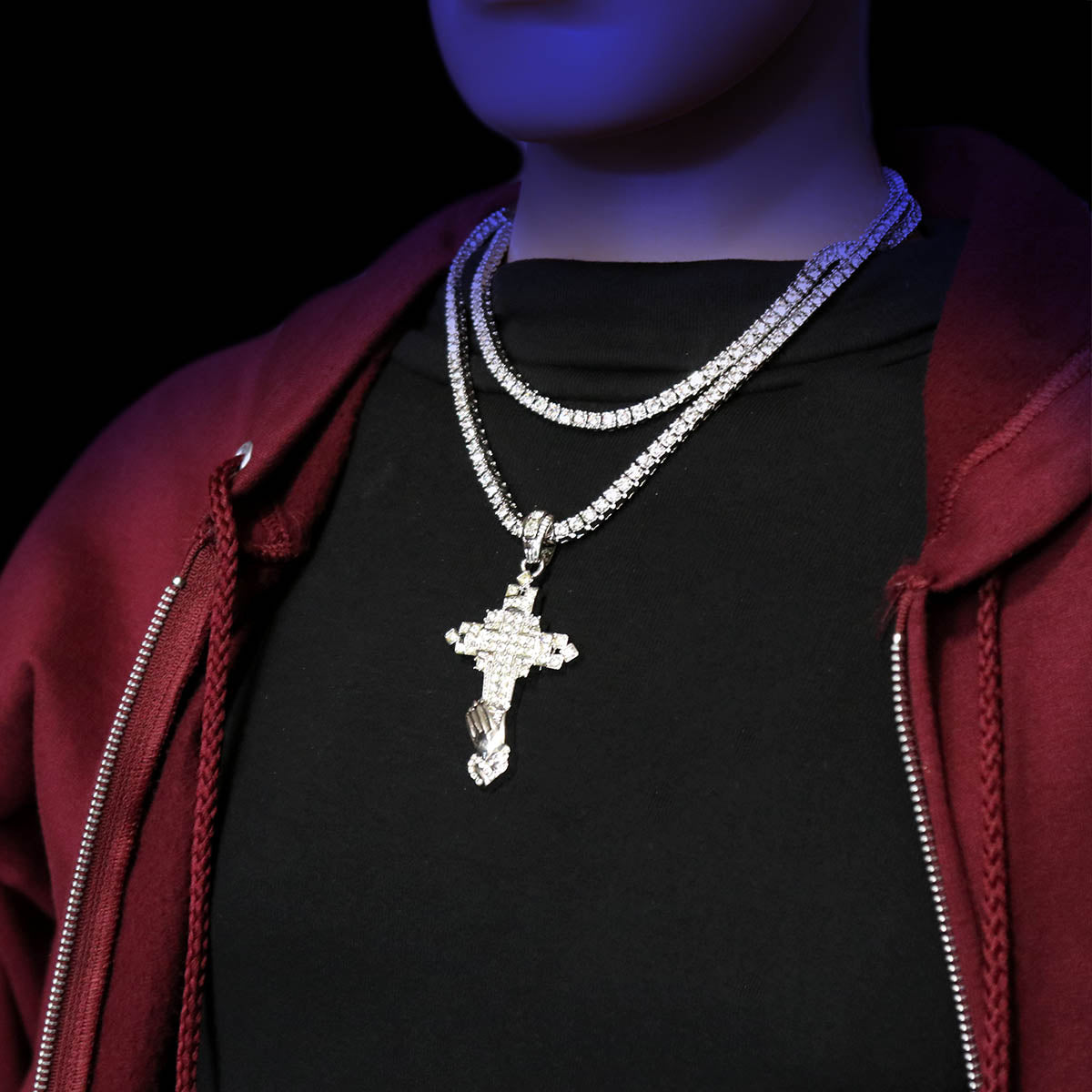 White GOLD TENNIS CHAIN 18" 20" Prayfer Cross Pendant Bundle