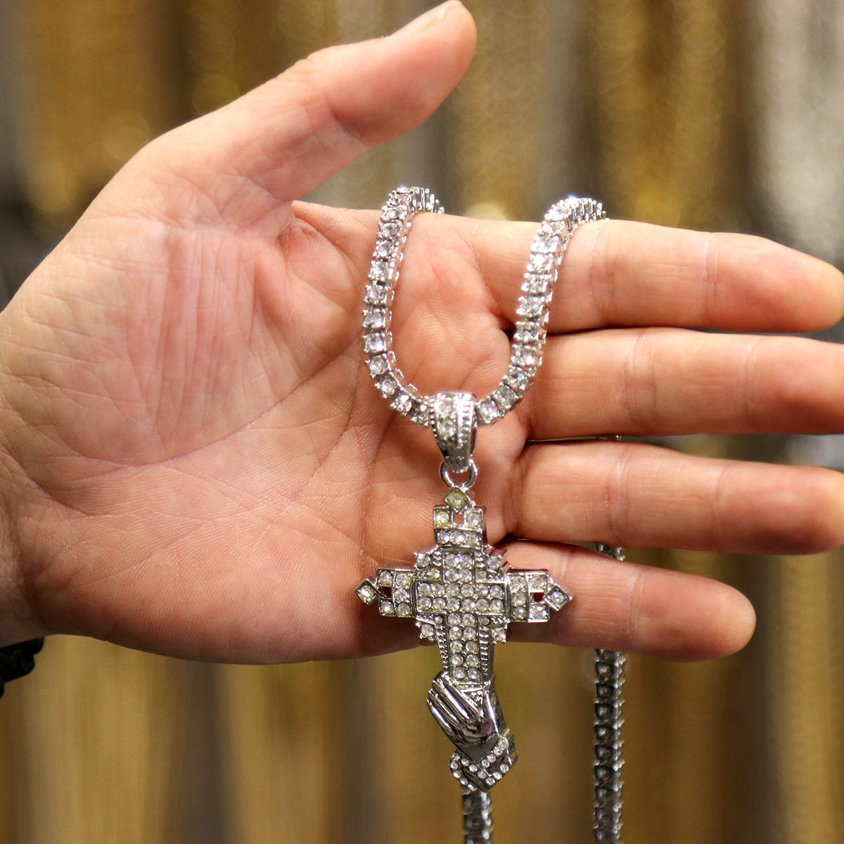 White GOLD TENNIS CHAIN 18" 20" Prayfer Cross Pendant Bundle
