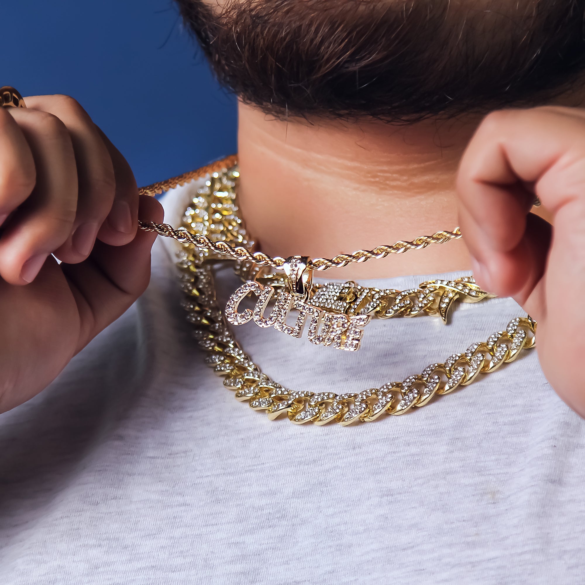Culture Letter Pendant Rope Chain Men's Hip Hop 18k Cz Jewelry Necklace