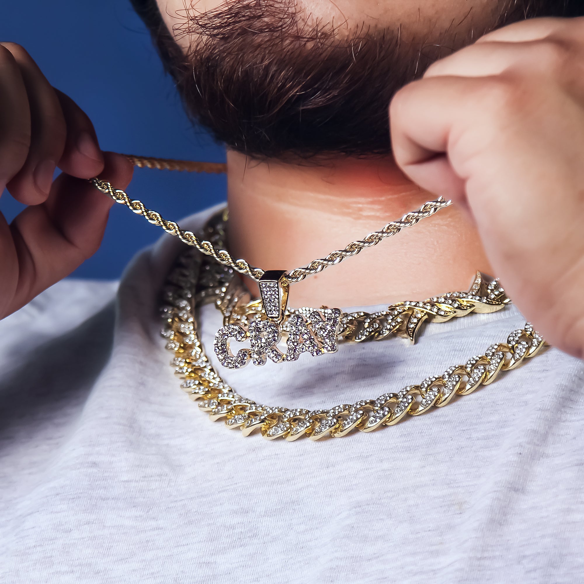 Cray Pendant Rope Chain Men's Hip Hop 18k Cz Jewelry Necklace