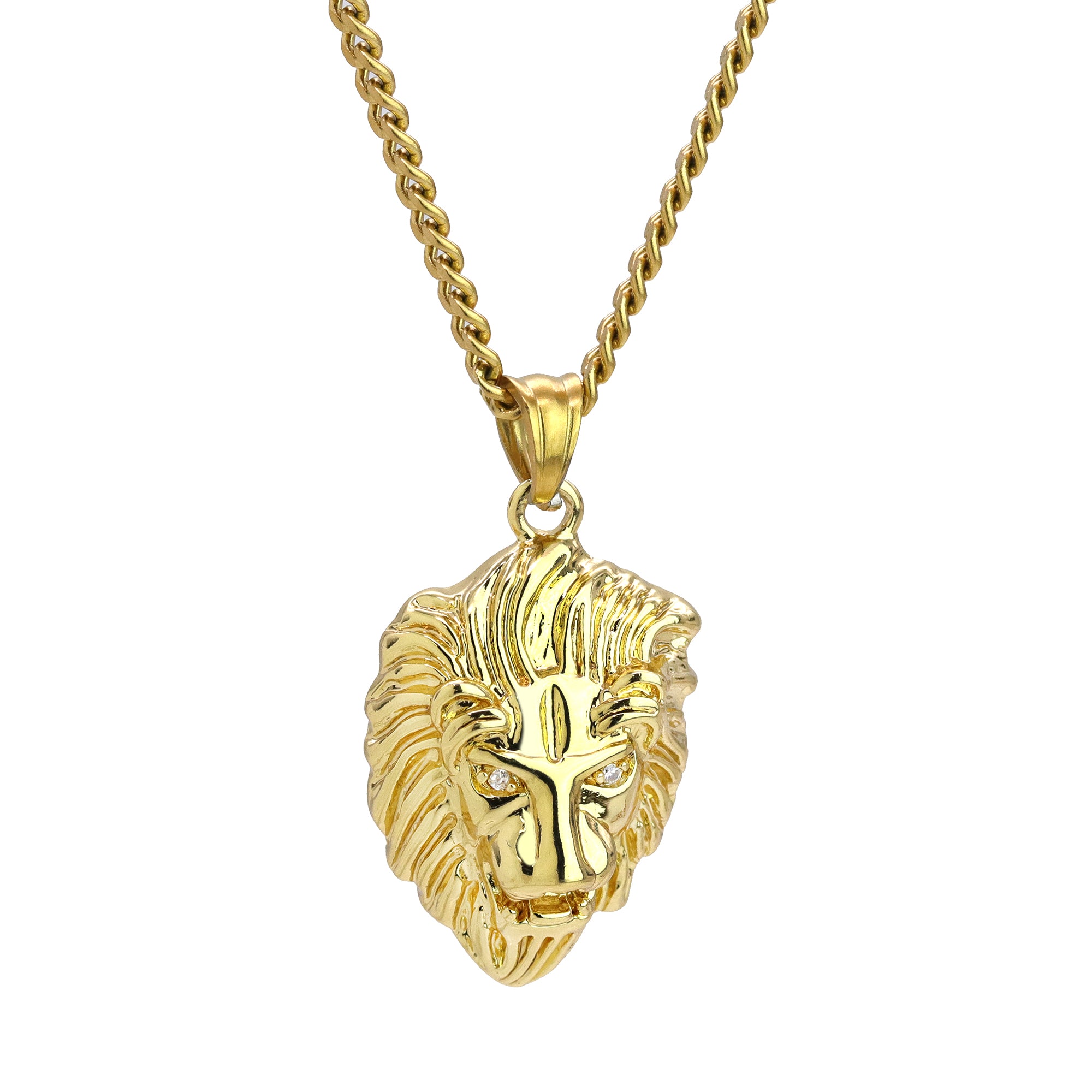 Lion Head Pendant 24" Cuban Chain Hip Hop Style 18k Gold Stainless Steel