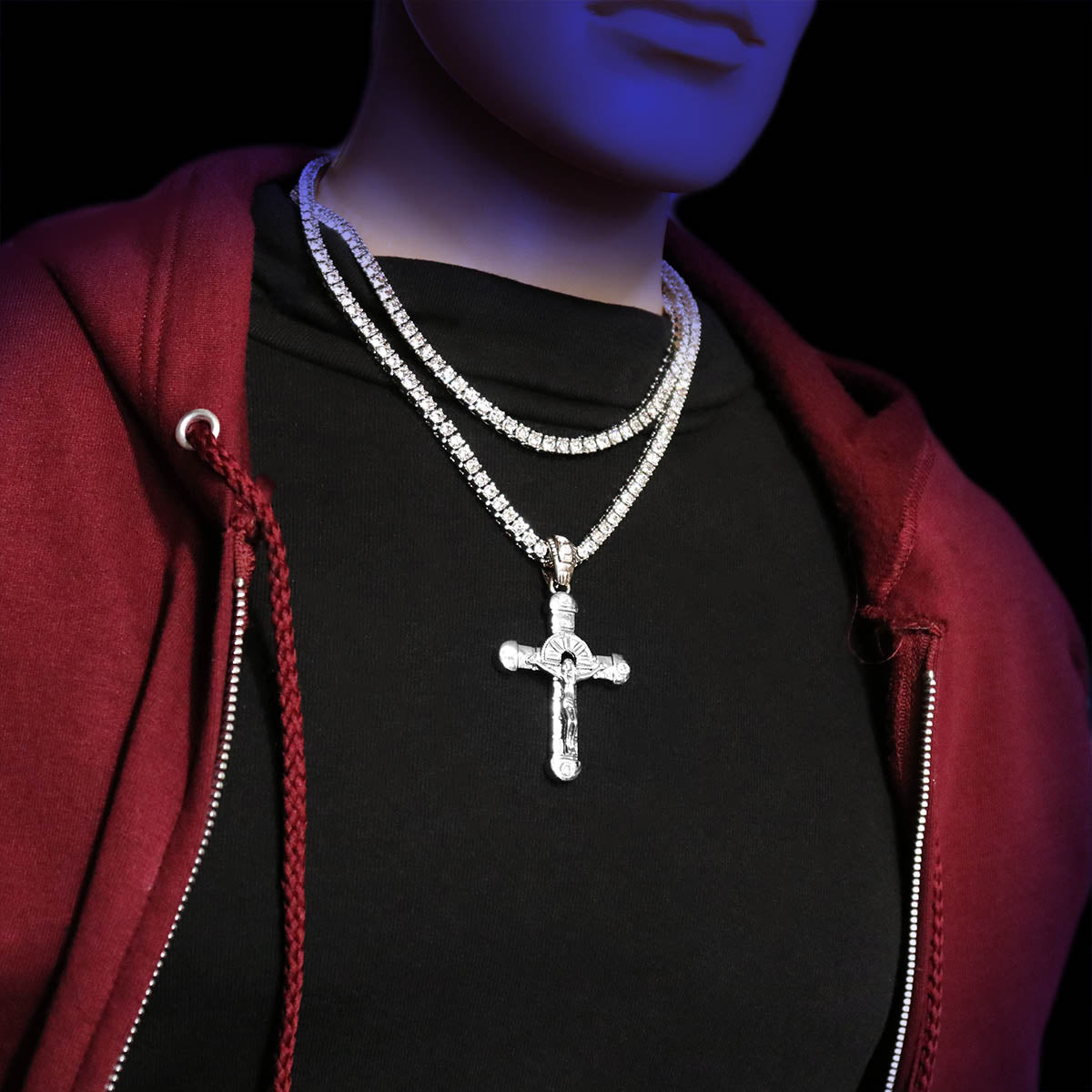White GOLD TENNIS CHAIN 18" 20" Cross Jesus hang Pendant Bundle