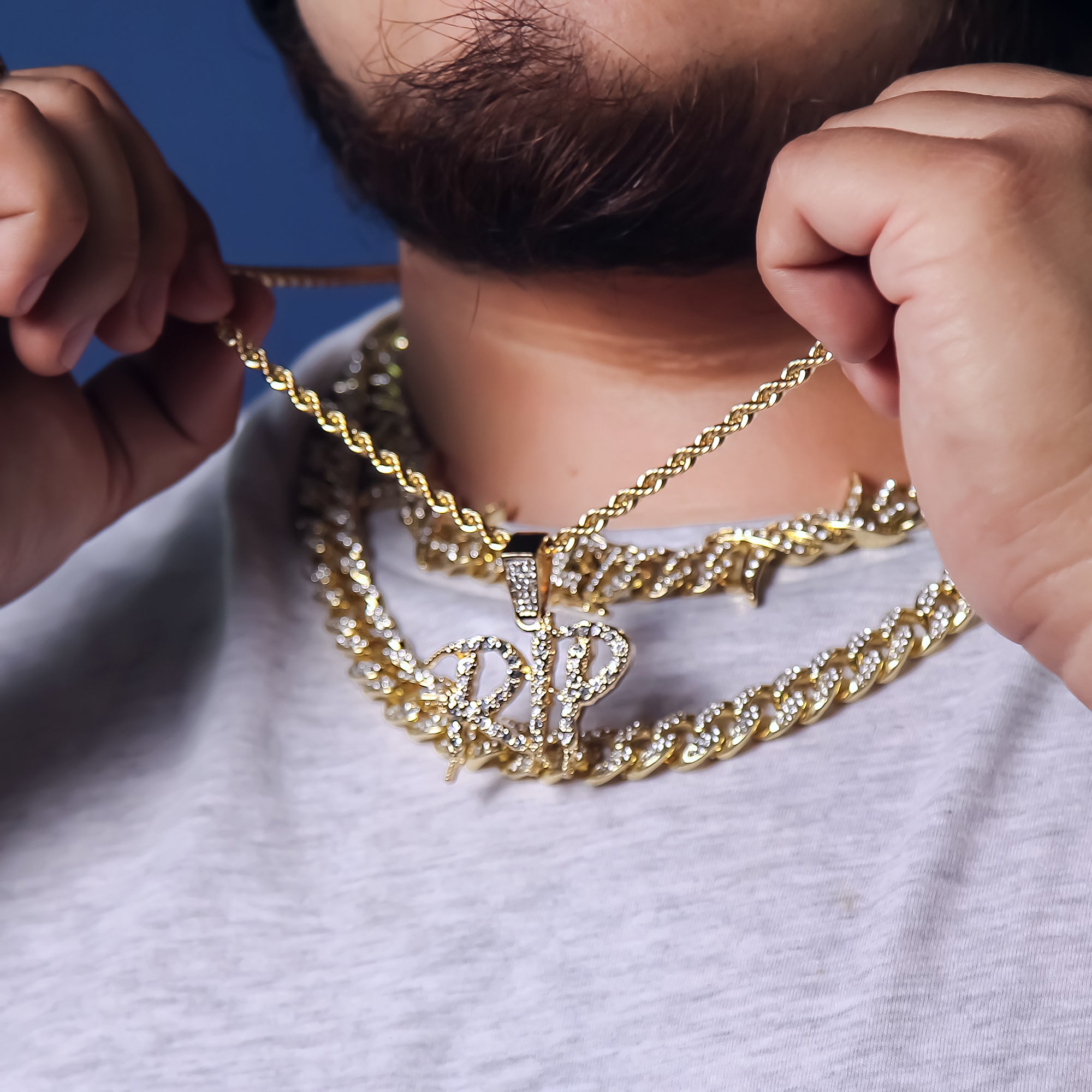 R.I.P. Drip Pendant Rope Chain Men's Hip Hop 18k Cz Jewelry Necklace
