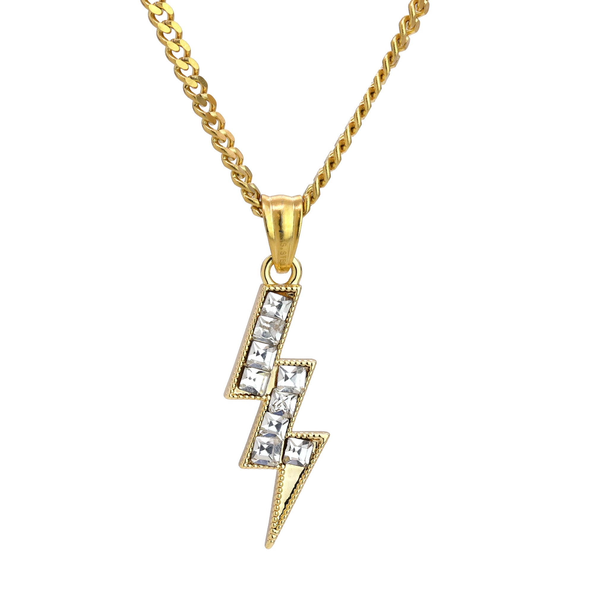 Lightning Pendant 24" Cuban Chain Hip Hop Style 18k Gold Stainless Steel