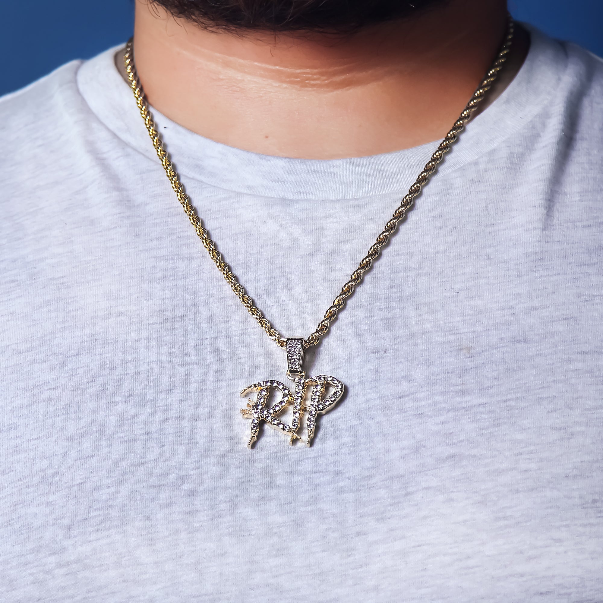 R.I.P. Drip Pendant Rope Chain Men's Hip Hop 18k Cz Jewelry Necklace
