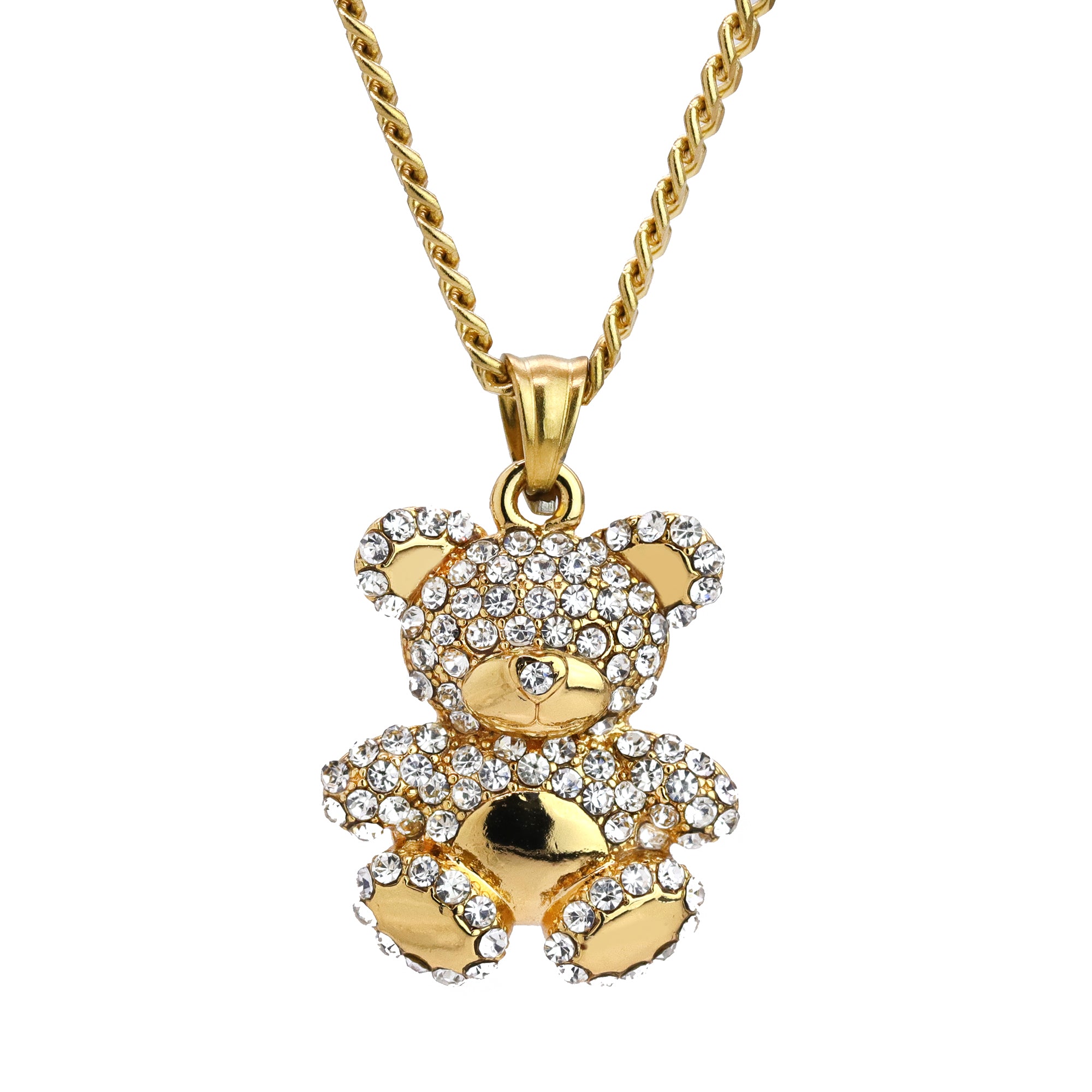 Teddy Bear Pendant 24" Cuban Chain Hip Hop Style 18k Gold Stainless Steel