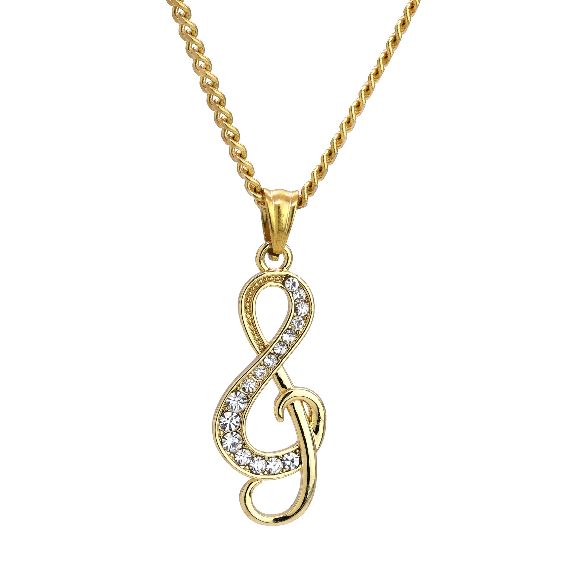 Music Note Pendant 24" Cuban Chain Hip Hop Style 18k Gold Stainless Steel