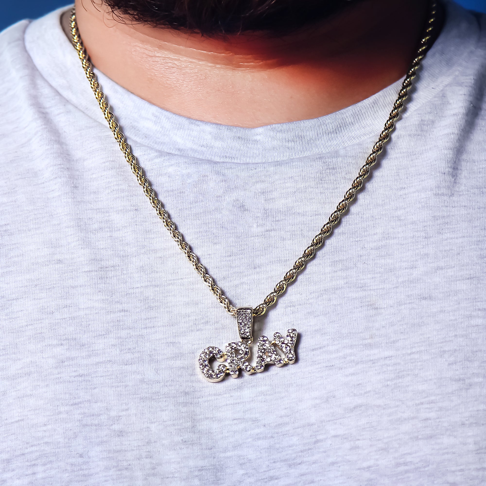 Cray Pendant Rope Chain Men's Hip Hop 18k Cz Jewelry Necklace