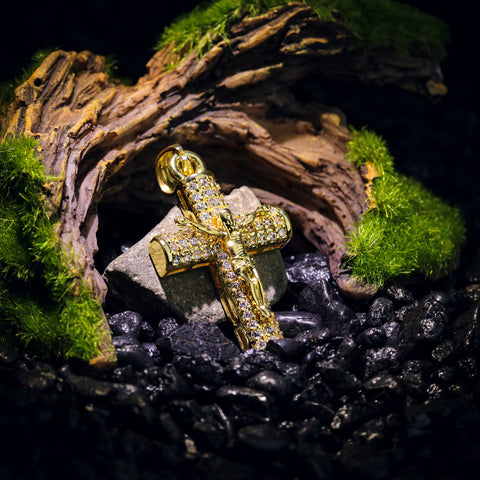 012 Jesus Cross Pendant 24" Cuban Chain Hip Hop Style 18k Gold Stainless Steel