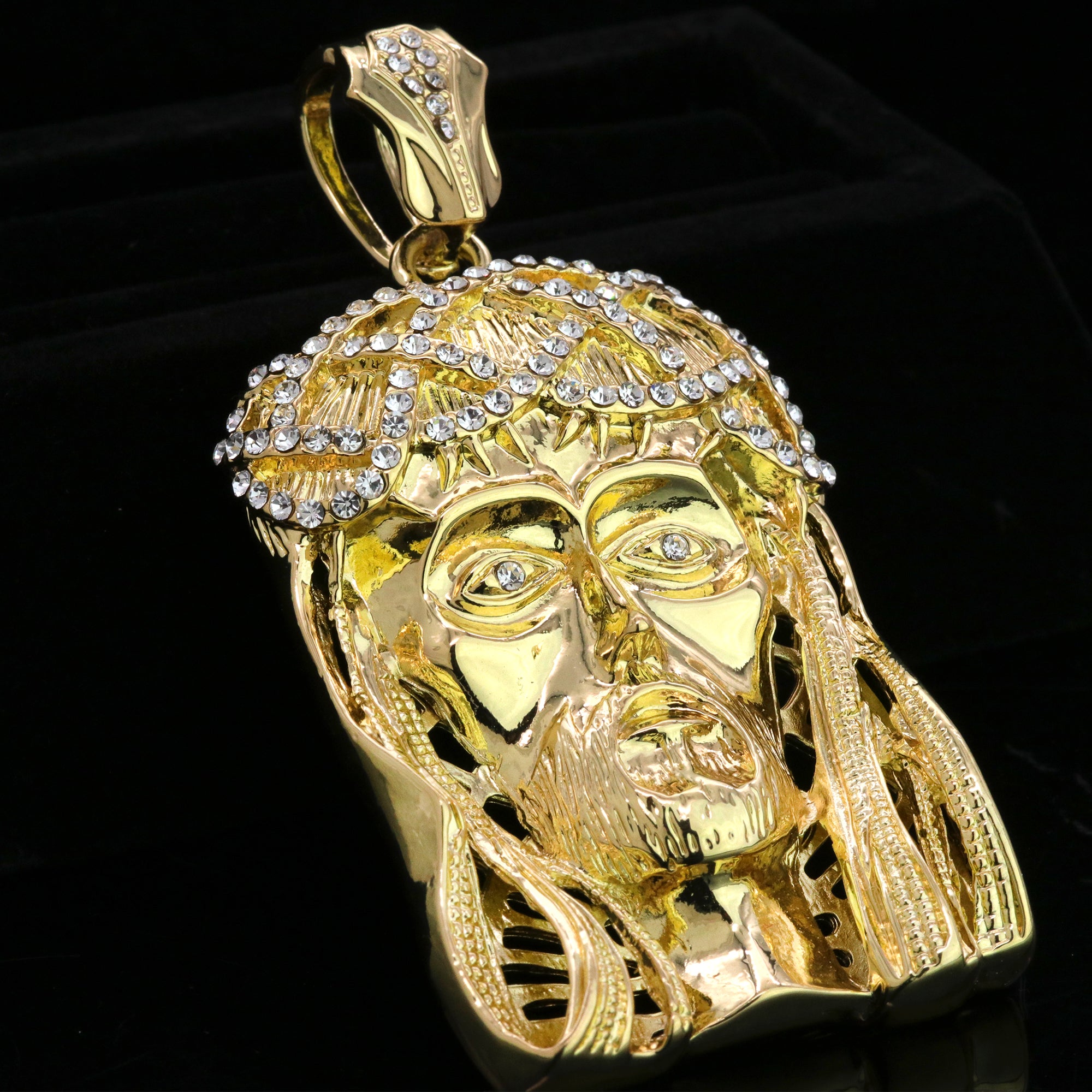 Gold Jesus Face Pendant & Iced Cuban Chain – Large Hip Hop Necklace 18"-24"