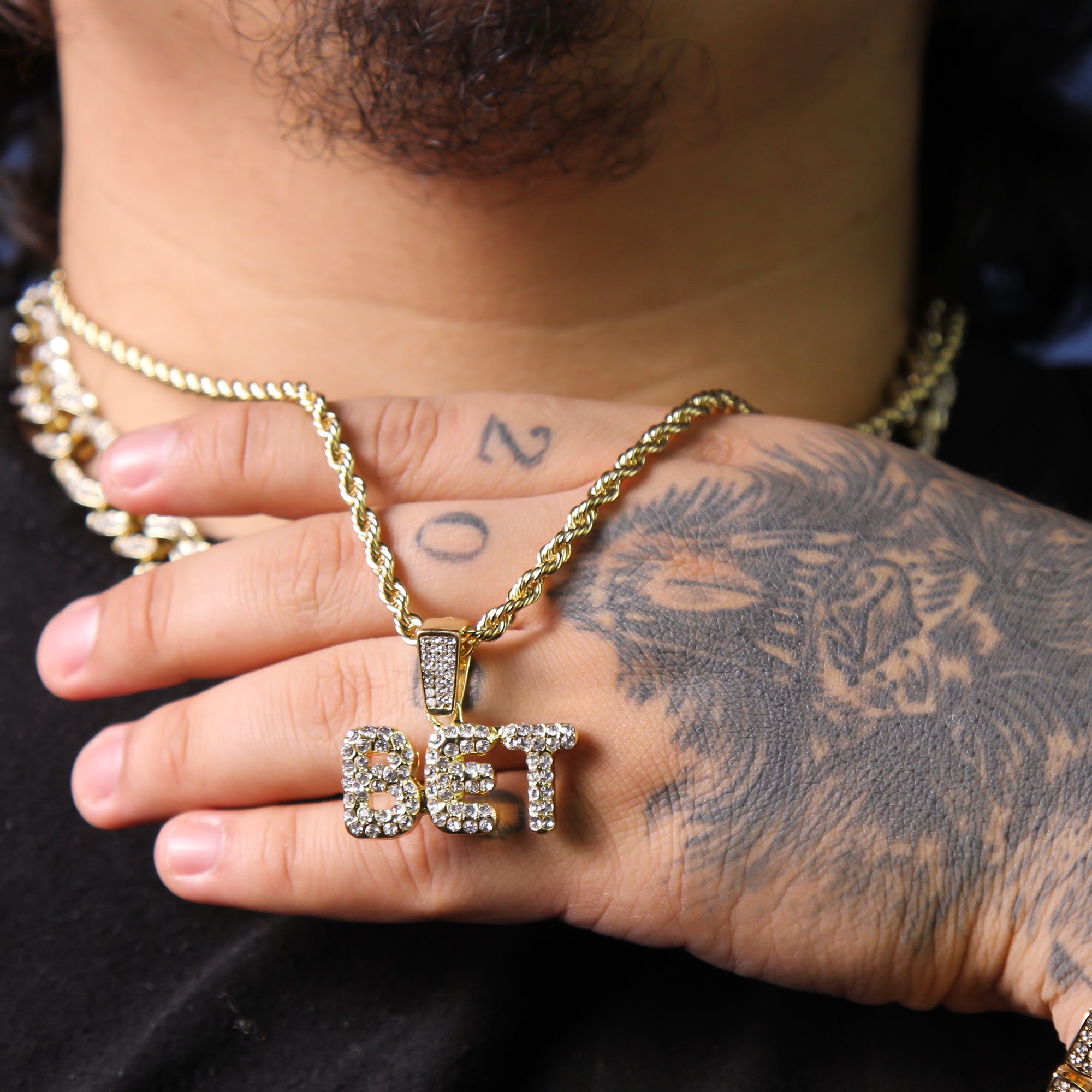 BET Letter Pendant Rope Chain Men's Hip Hop 18k Cz Jewelry Choker Necklace