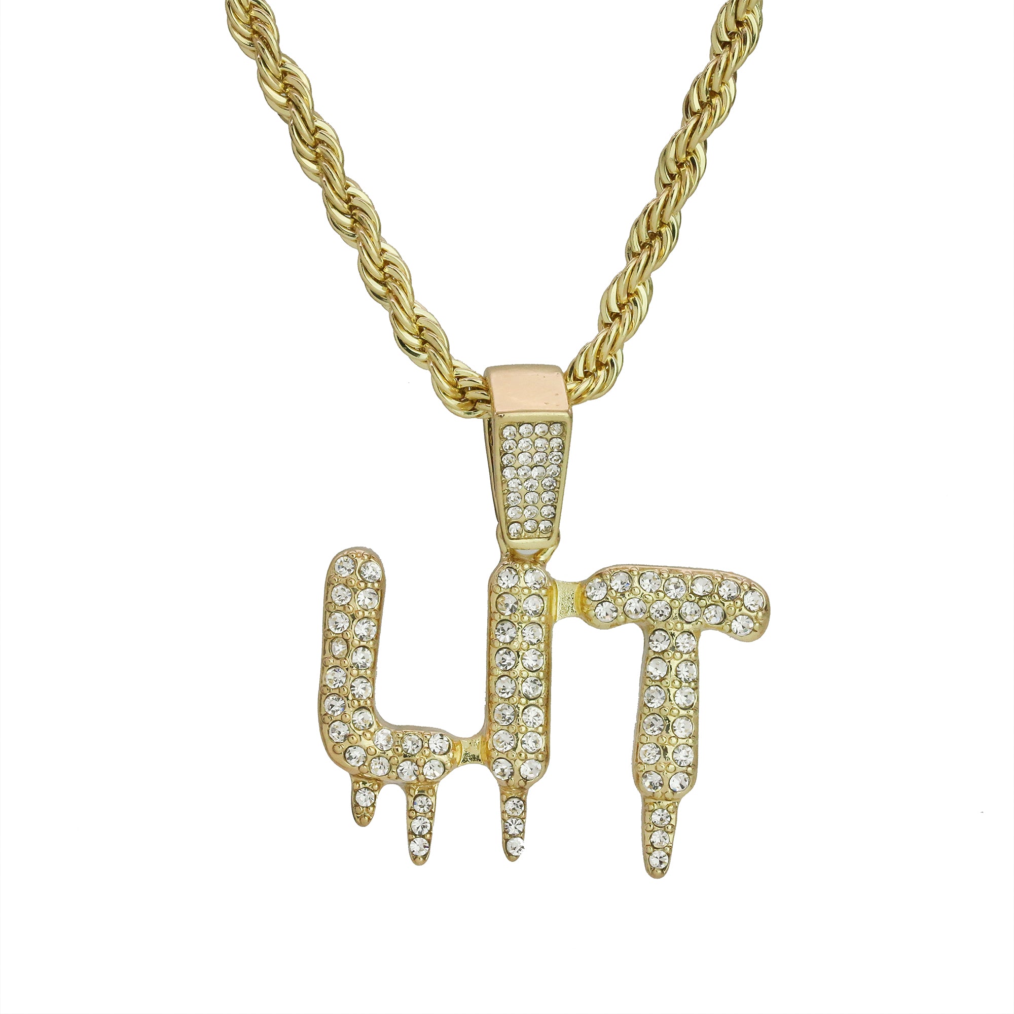 LIT Drip Letter Pendant Rope Chain Men's Hip Hop 18k Cz Jewelry Necklace