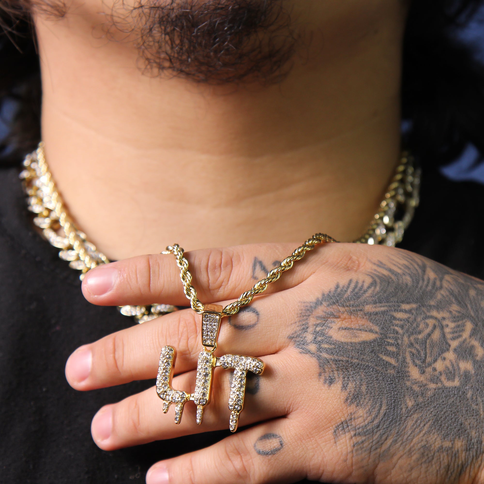 LIT Drip Letter Pendant Rope Chain Men's Hip Hop 18k Cz Jewelry Necklace