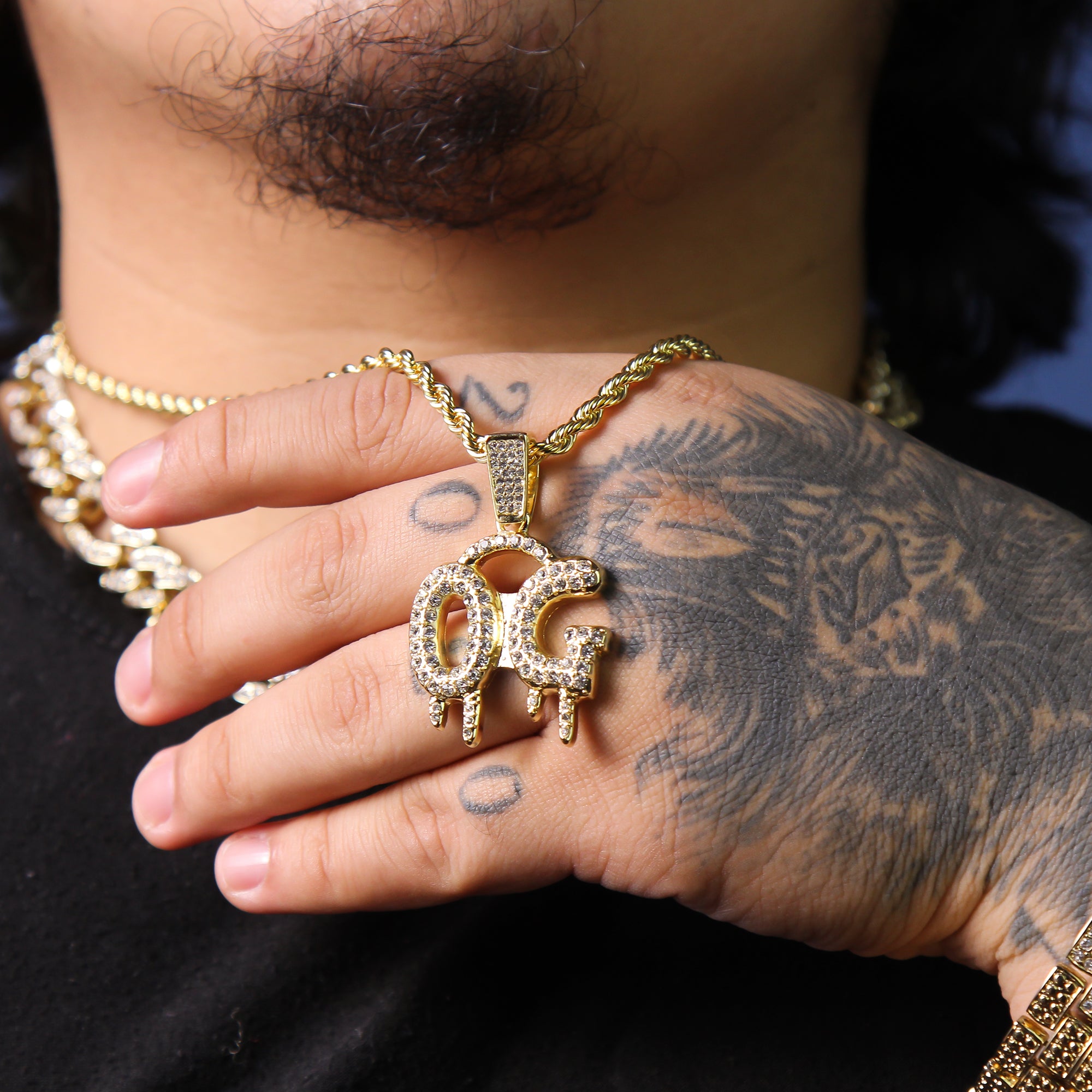 OG Drip Letter Pendant Rope Chain Men's Hip Hop 18k Cz Jewelry Necklace