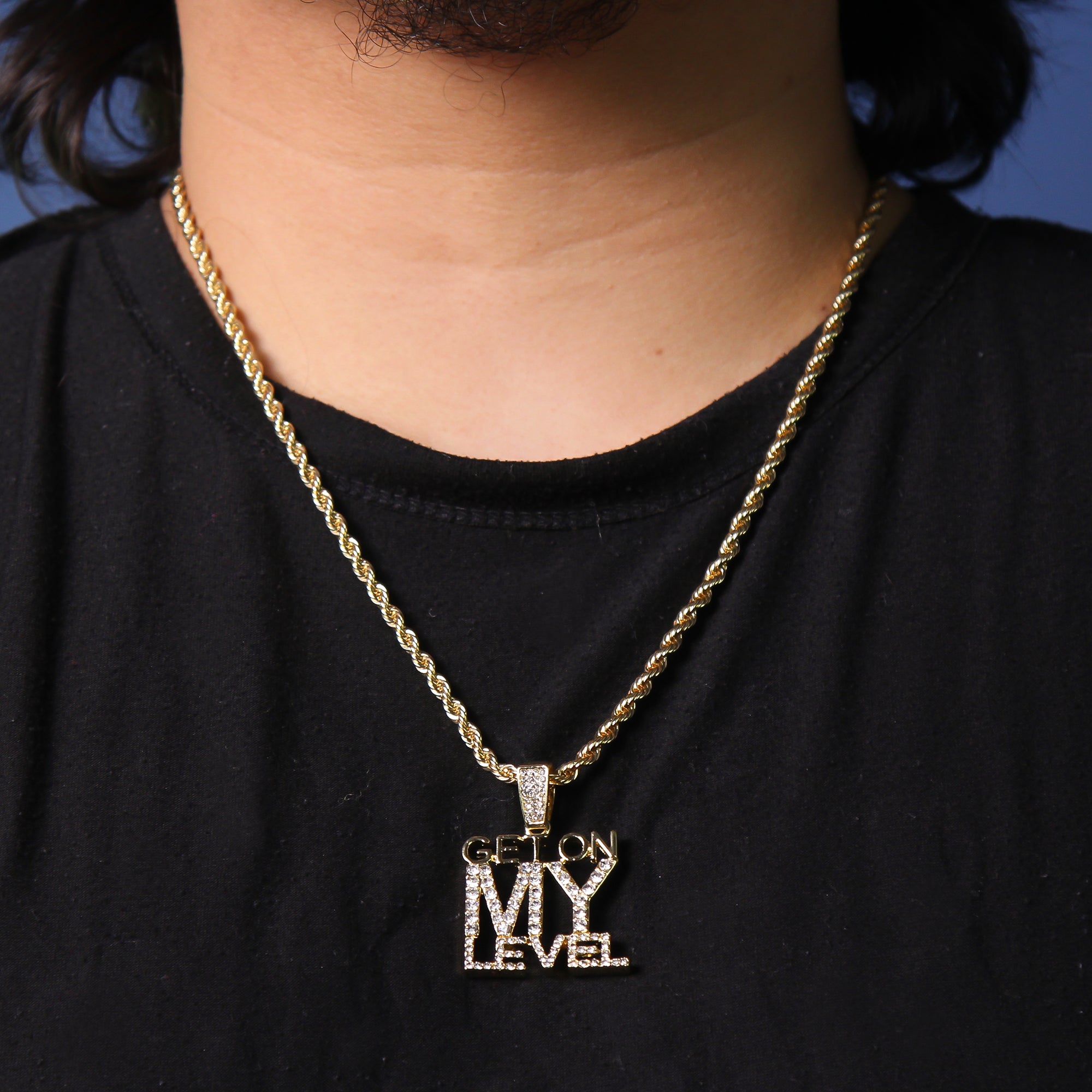 Get On My Level Pendant Rope Chain Men's Hip Hop 18k Cz Jewelry Necklace Choker