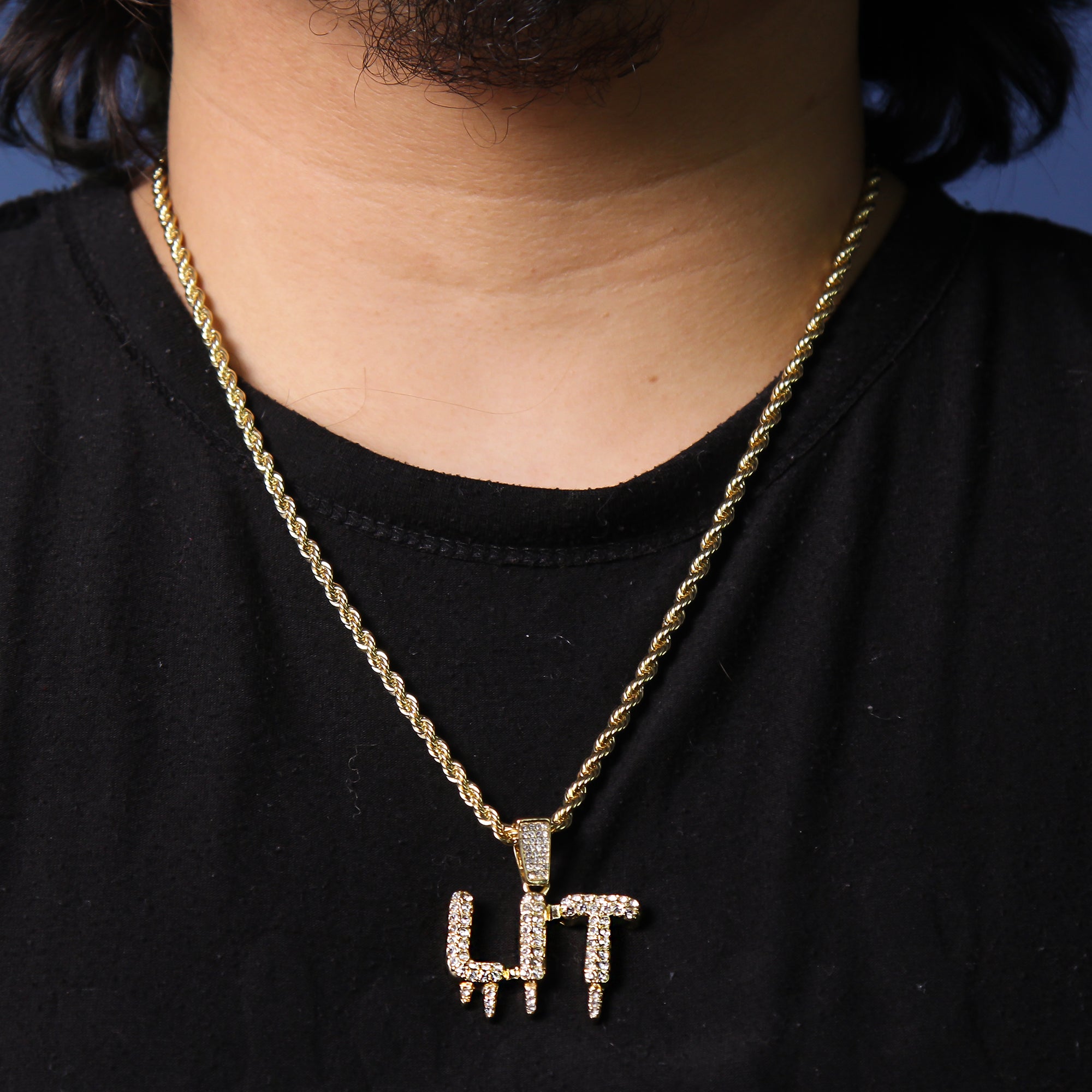 LIT Drip Letter Pendant Rope Chain Men's Hip Hop 18k Cz Jewelry Necklace