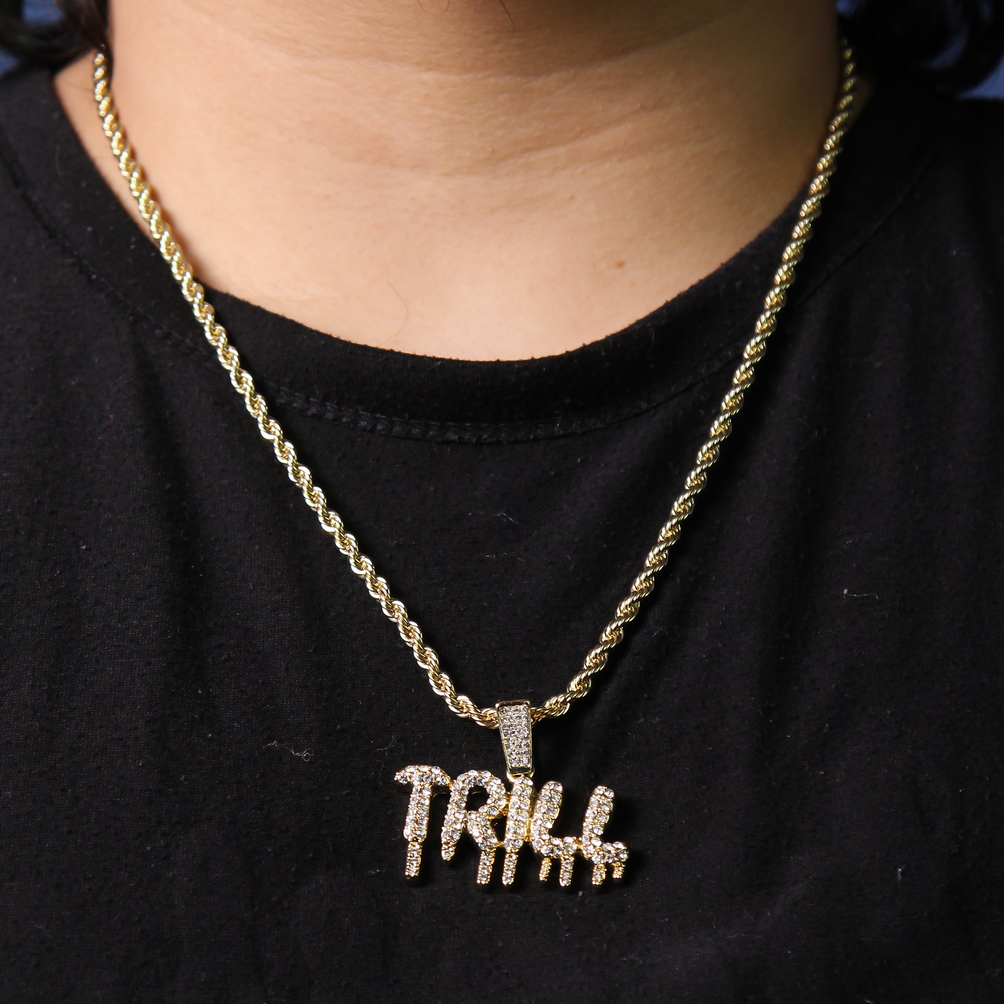 Trill Drip Letter Pendant Rope Chain Men's Hip Hop 18k Cz Jewelry Necklace