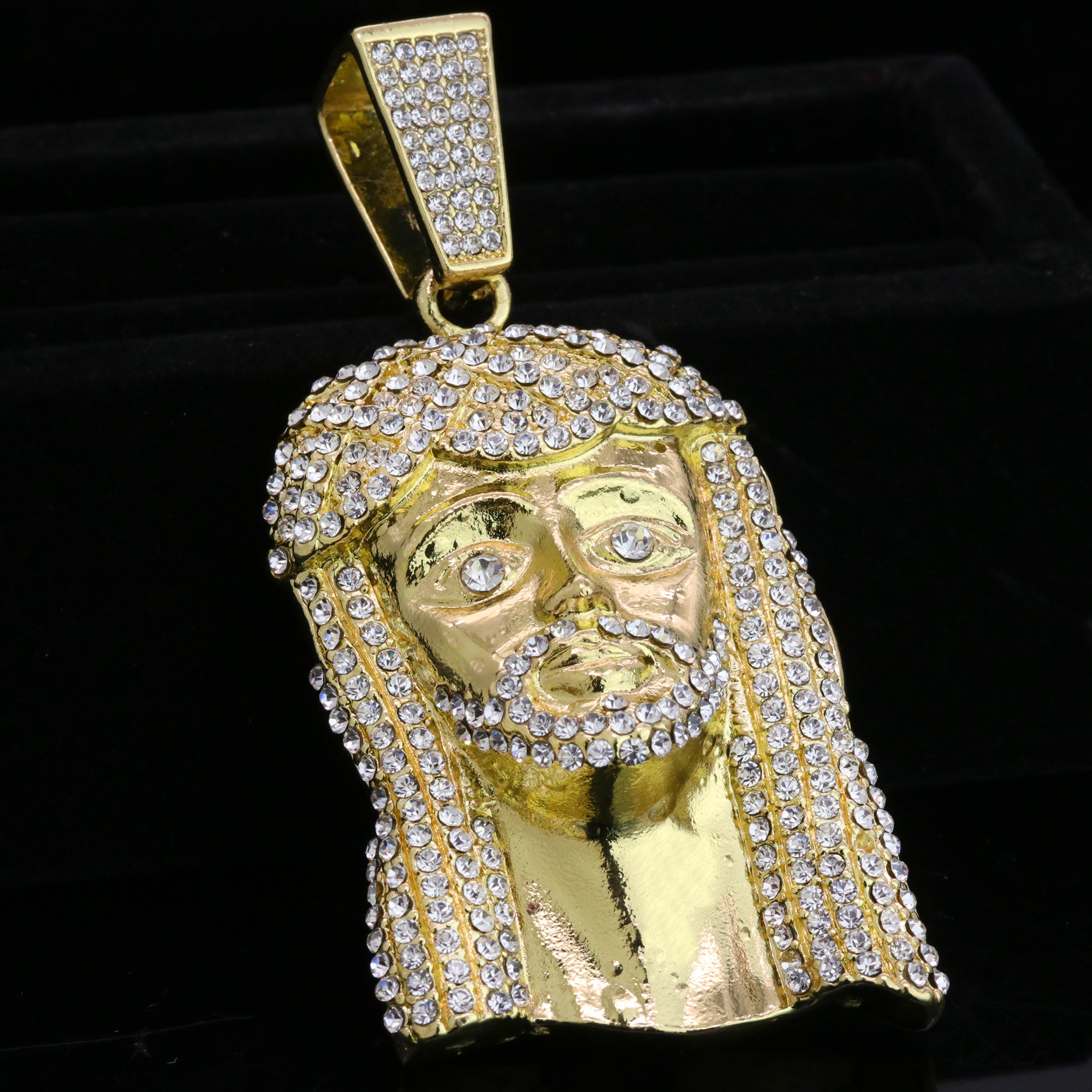 Peace Jesus Face Pendant & Iced Cuban Chain – Hip Hop Bling Necklace