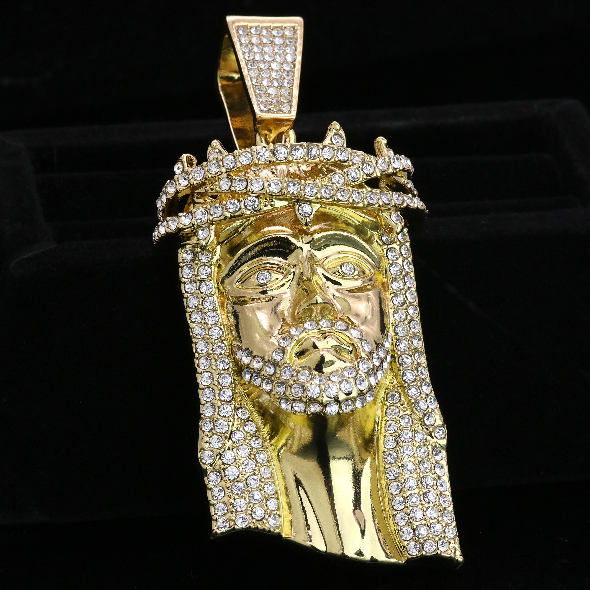 Thorn Crowned Jesus Pendant & Iced Cuban Chain – Hip Hop Bling Necklace 18"-24"