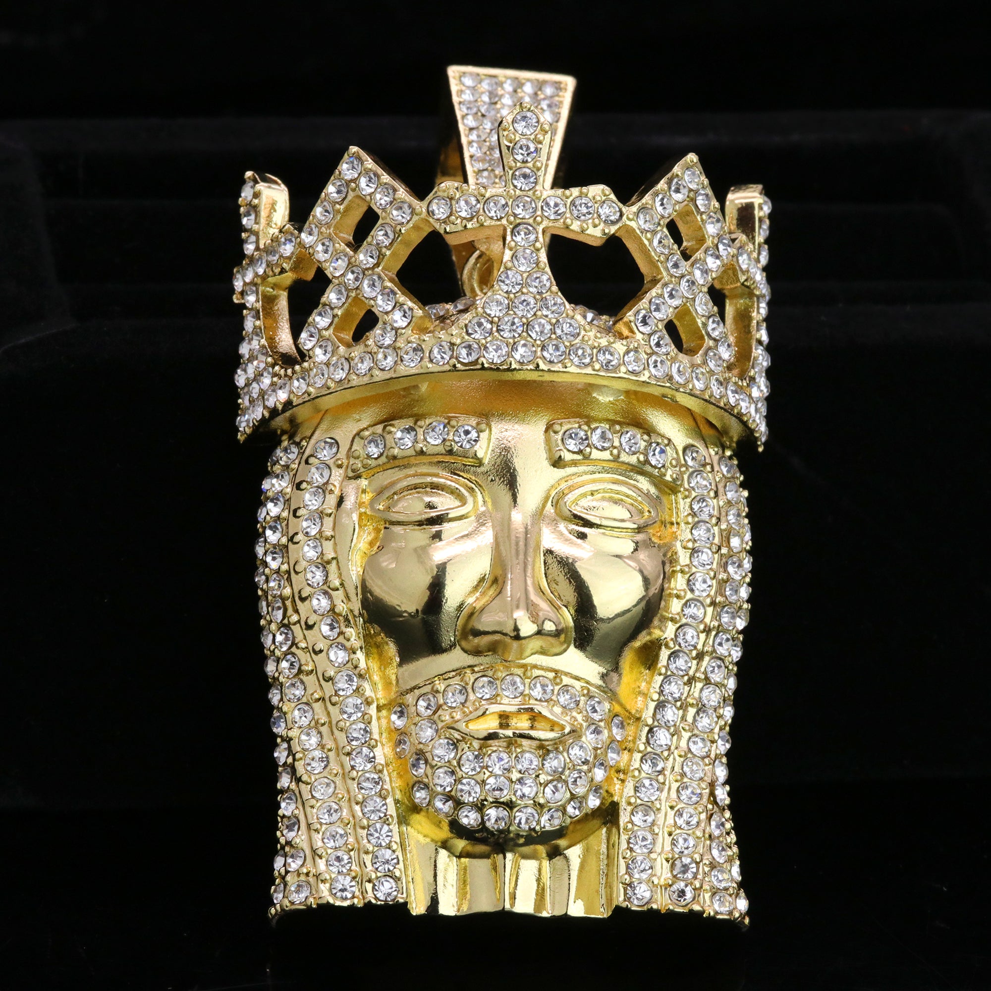 Royal Crown Jesus Pendant & Iced Cuban Chain – Large Hip Hop Necklace 18"-24"