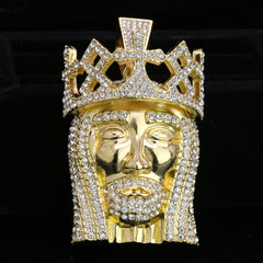 Royal Crown Jesus Pendant & Iced Cuban Chain – Large Hip Hop Necklace 18"-24"