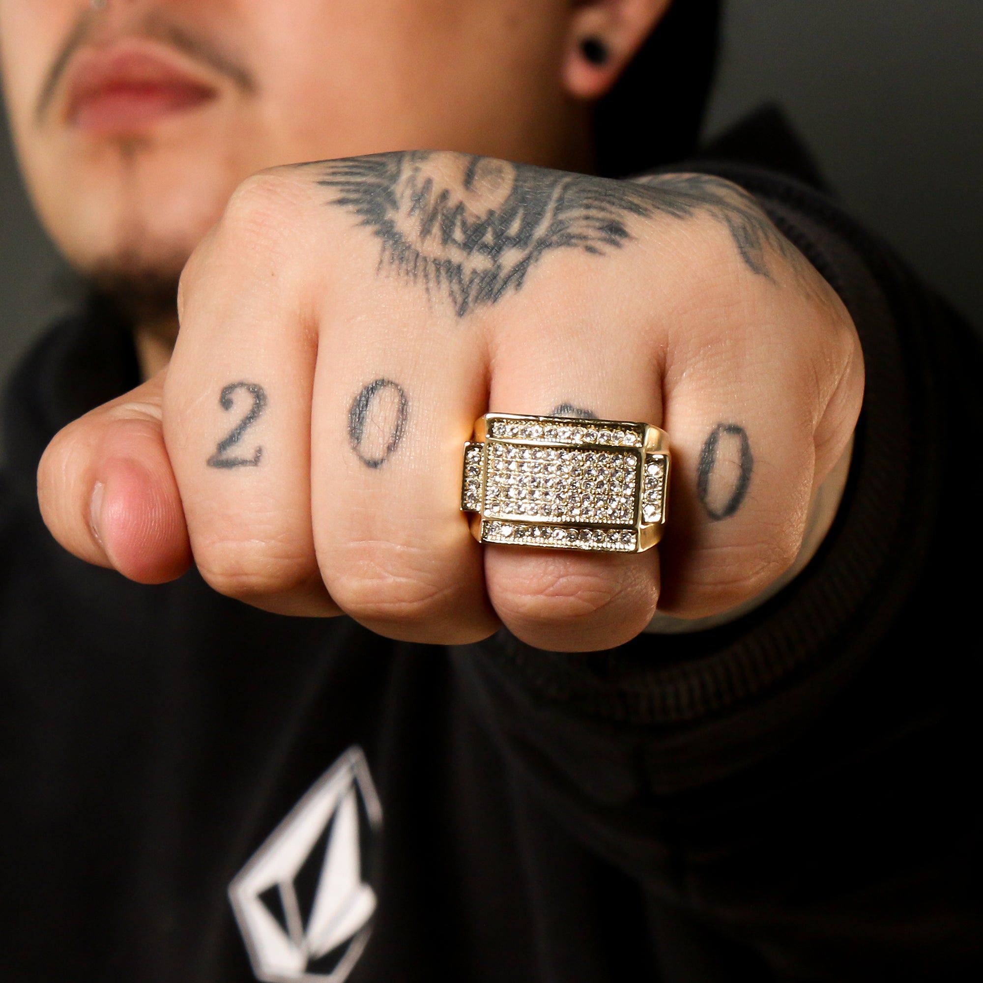 Gold Plated Flat Pimp Ring / 30inch Cuban Chain Huge Bread Winner Pendant Hip Hop