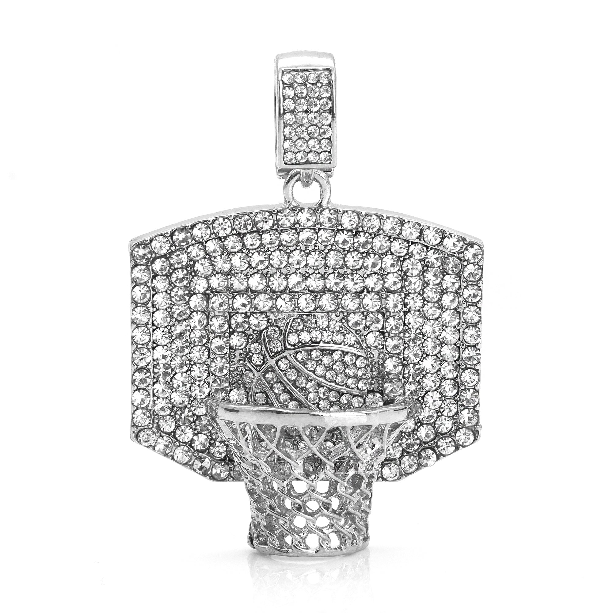 Basketball 3D Net Pendant Only Jewelry Hip Hop Style 18k White Gold Plated