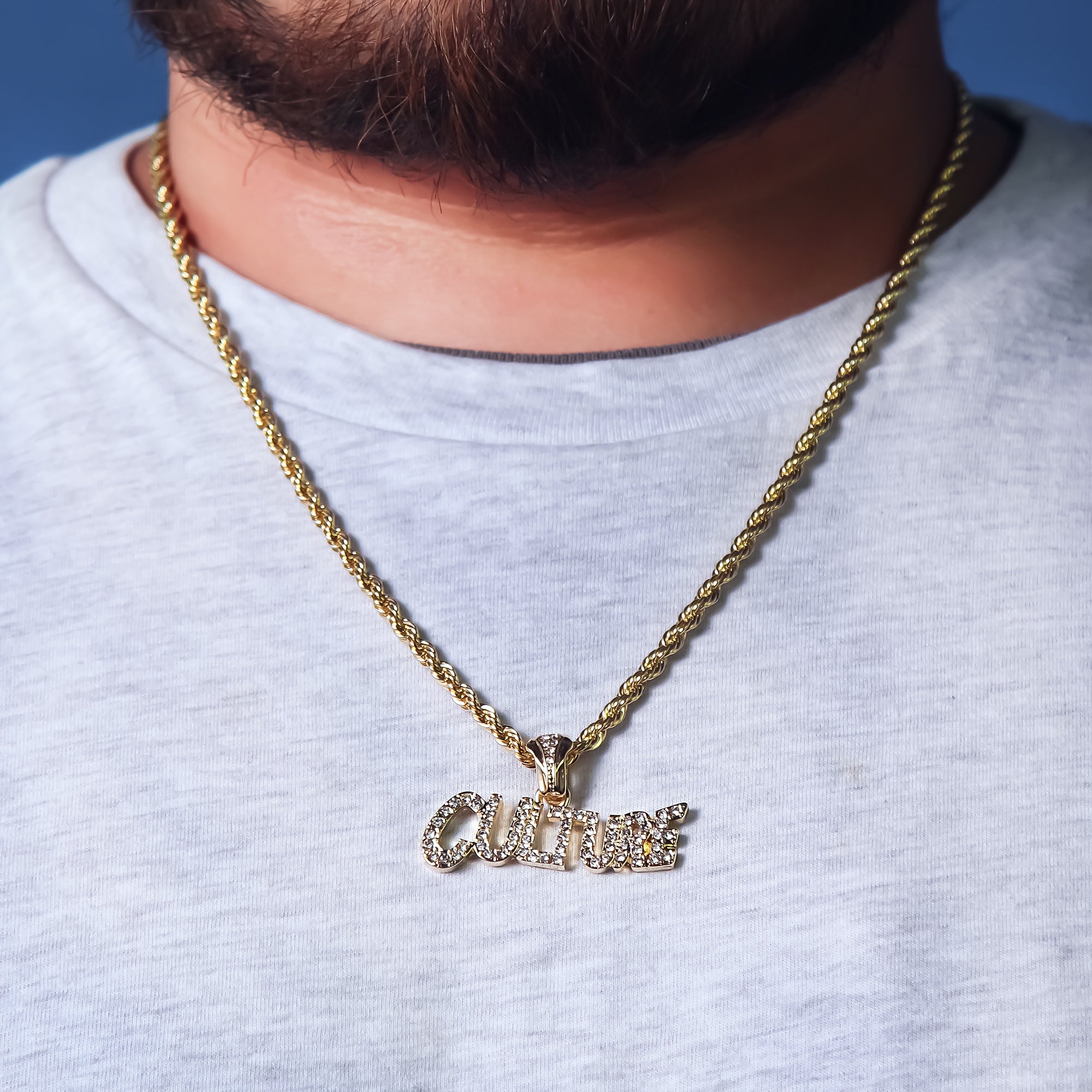 Culture Letter Pendant Rope Chain Men's Hip Hop 18k Cz Jewelry Necklace