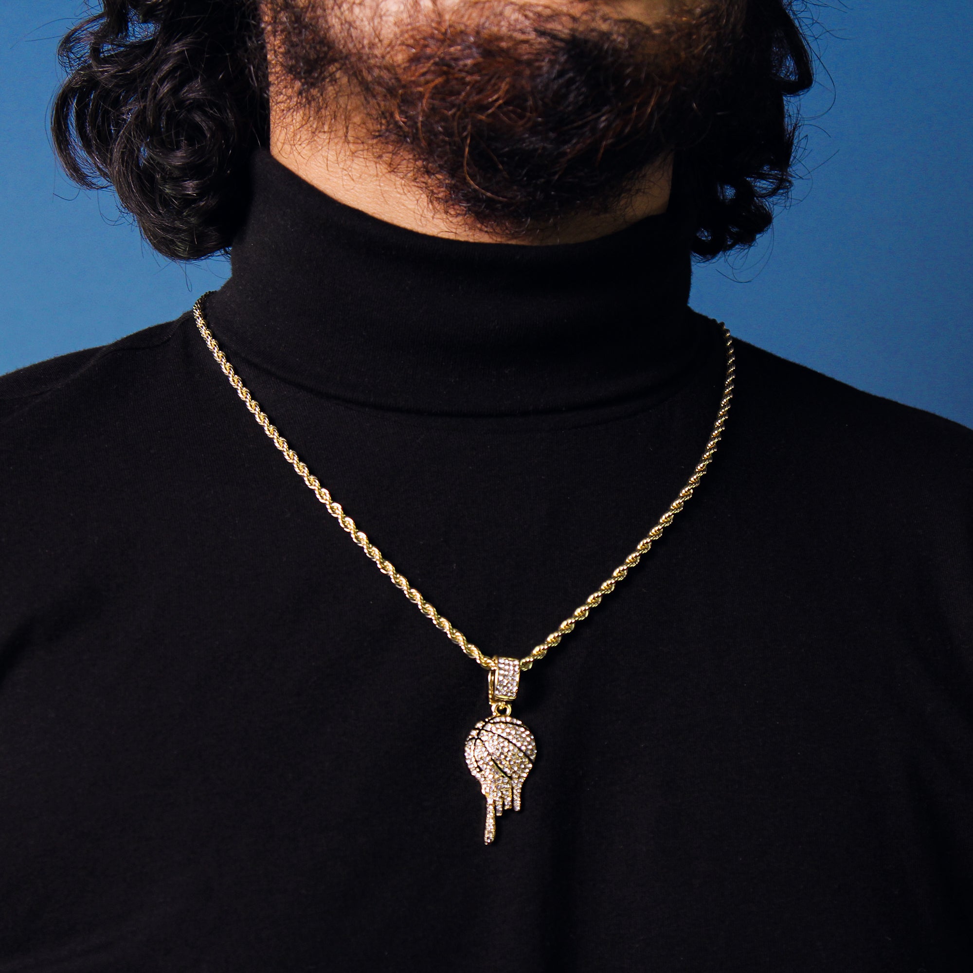 Drip Basketball Pendant 4mm 24" Rope Chain 18k Gold Plated