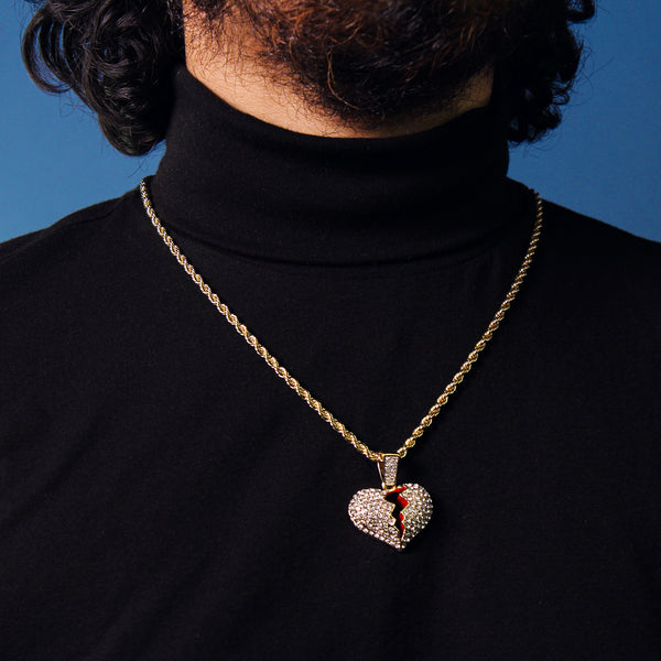 18k Gold Plated Broken Heart Pendant | BlingKingStar | Free