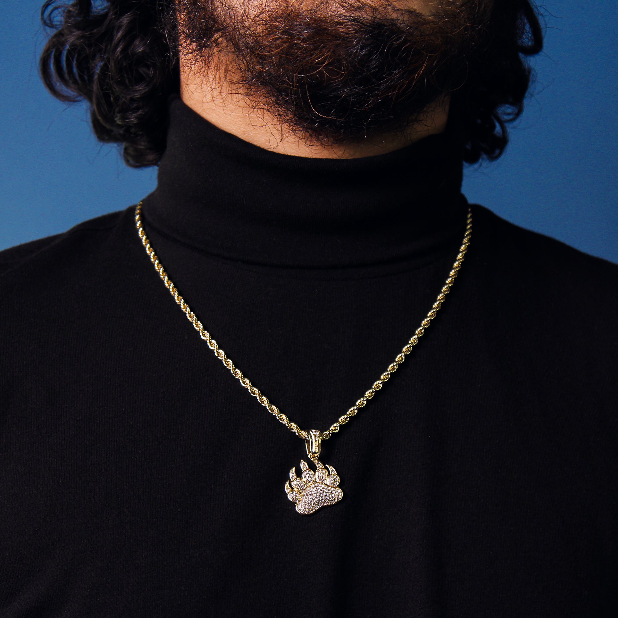 Bear Paw Pendant 4mm 24" Rope Chain 18k Gold Plated
