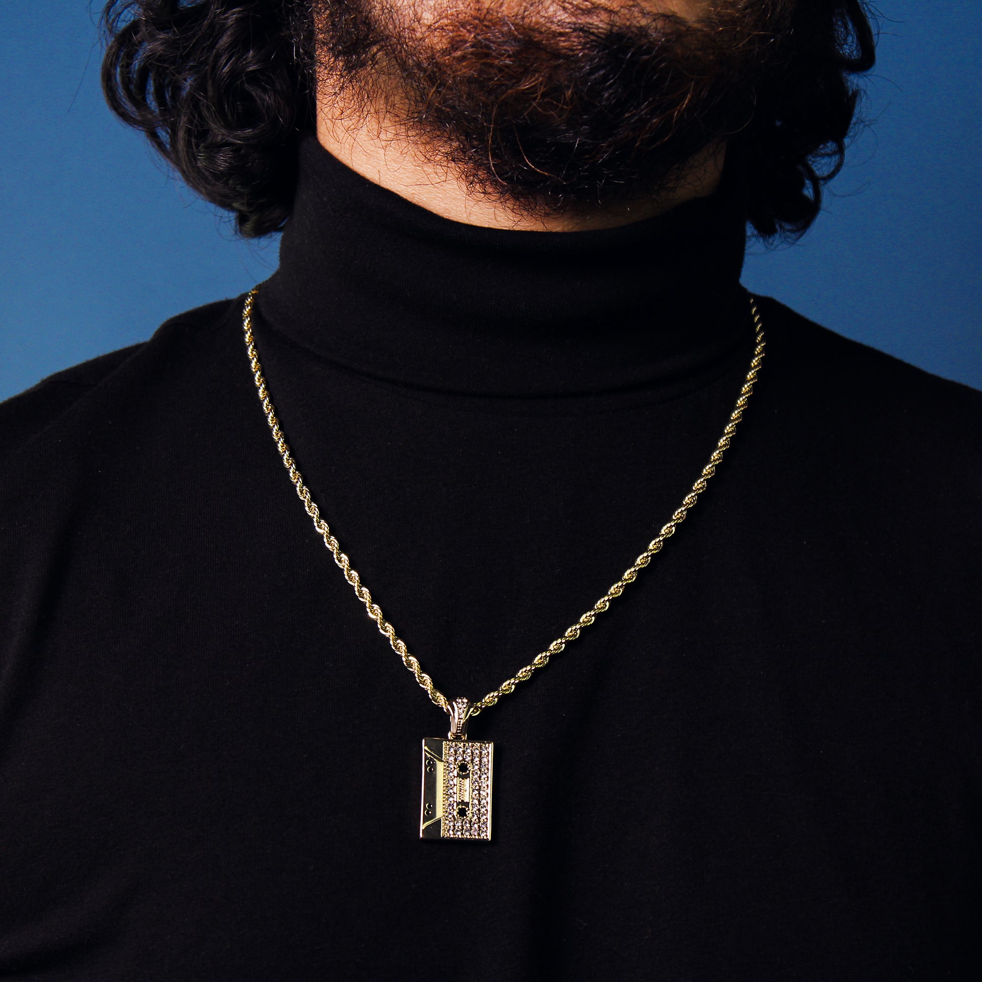 Og Cassette Pendant 4mm 24" Rope Chain 18k Gold Plated