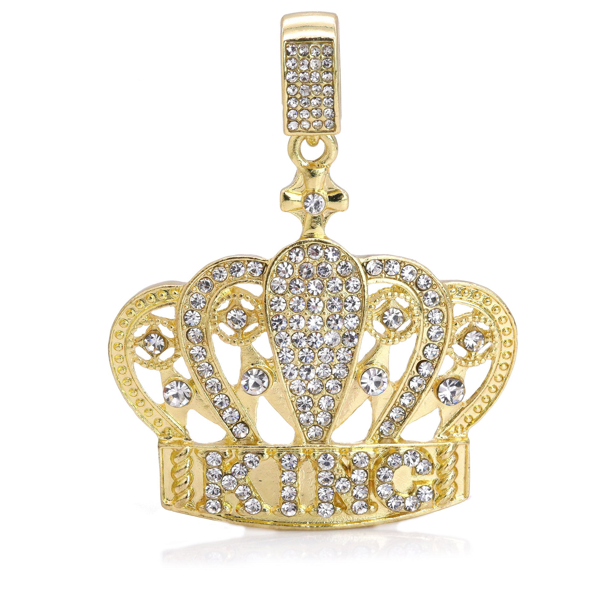 Iced Crown King Pendant Only Jewelry Hip Hop Style 18k Gold Plated