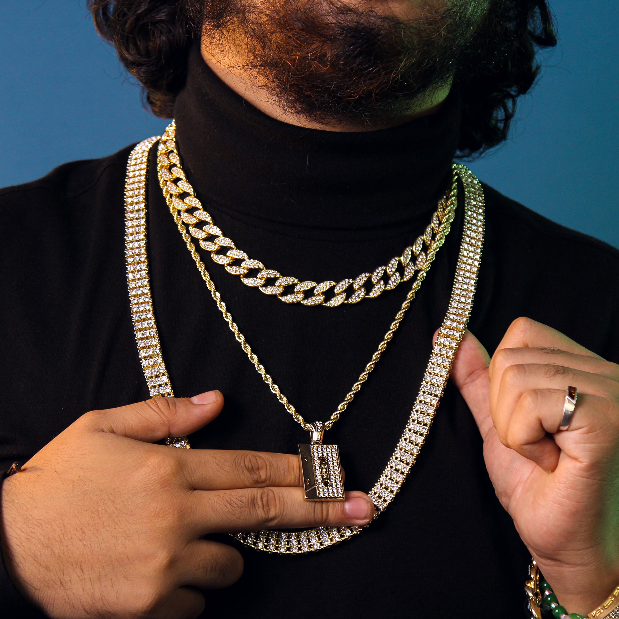 Og Cassette Pendant 4mm 24" Rope Chain 18k Gold Plated