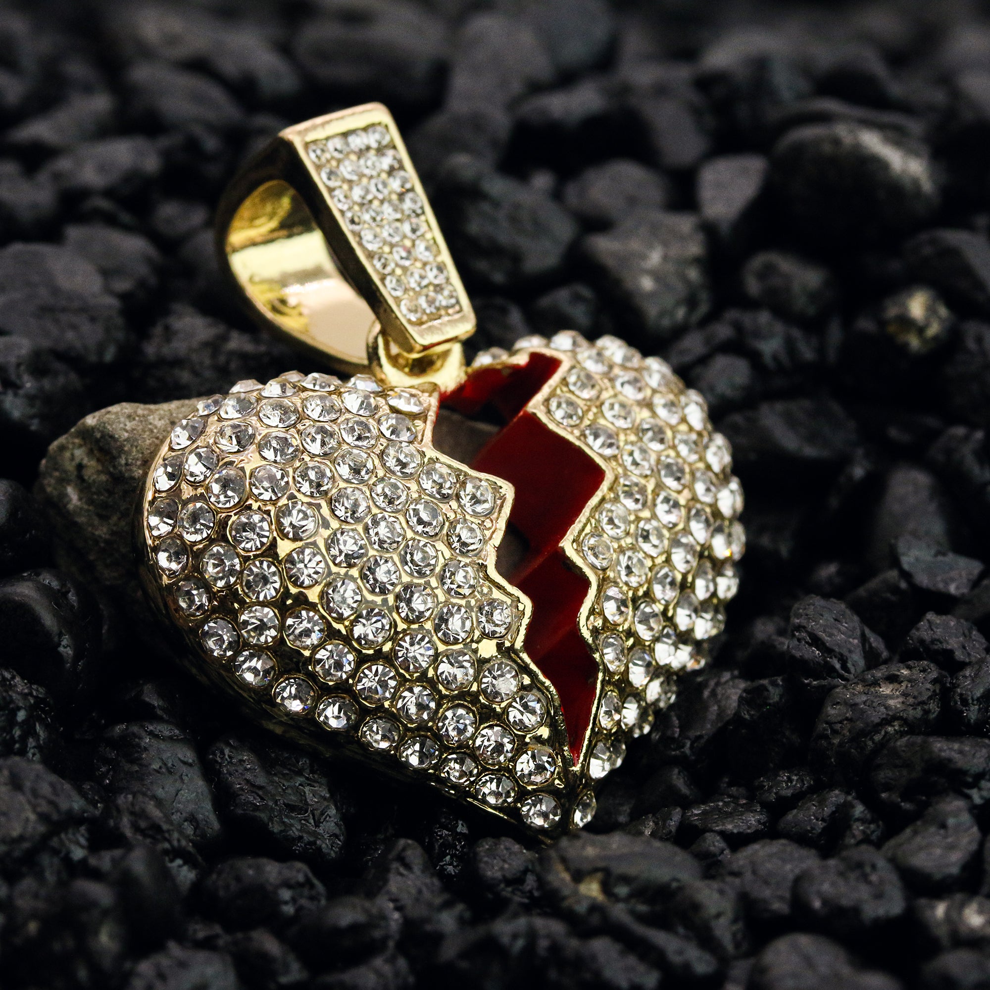 Broken Heart Pendant 4mm 24" Rope Chain 18k Gold Plated