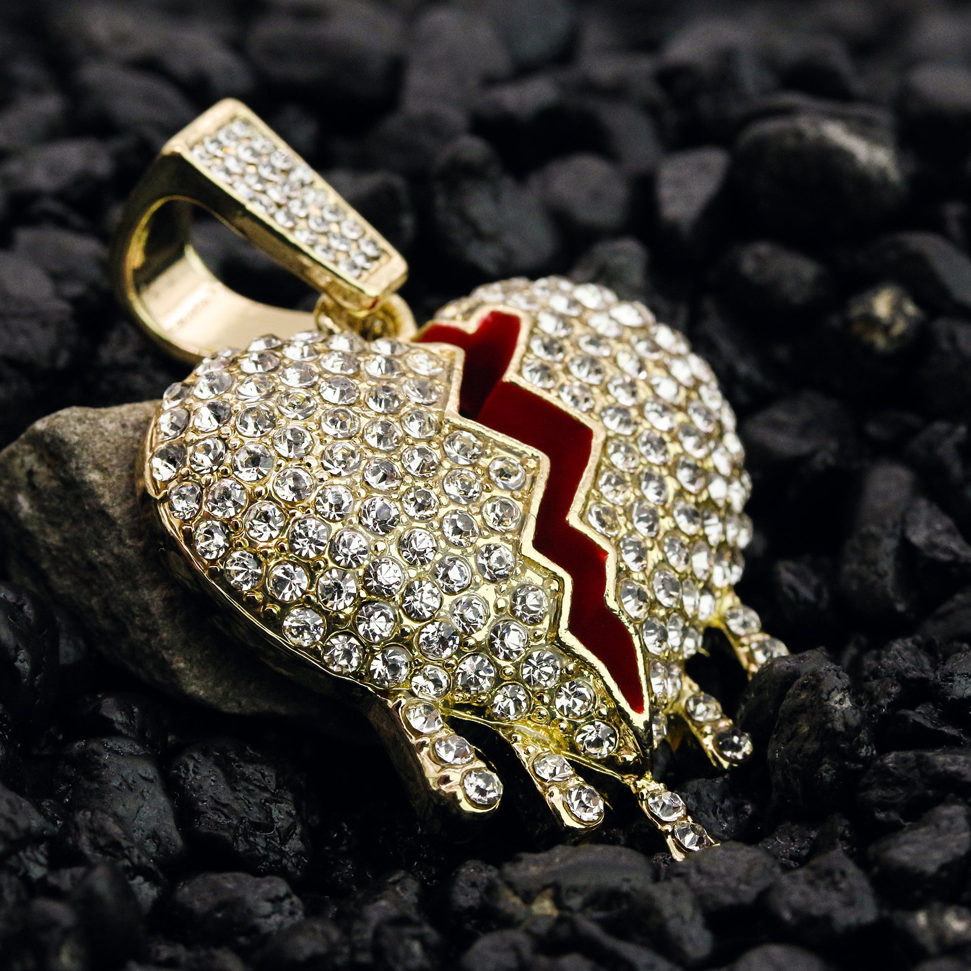 Drip Broken Heart Pendant 4mm 24" Rope Chain 18k Gold Plated