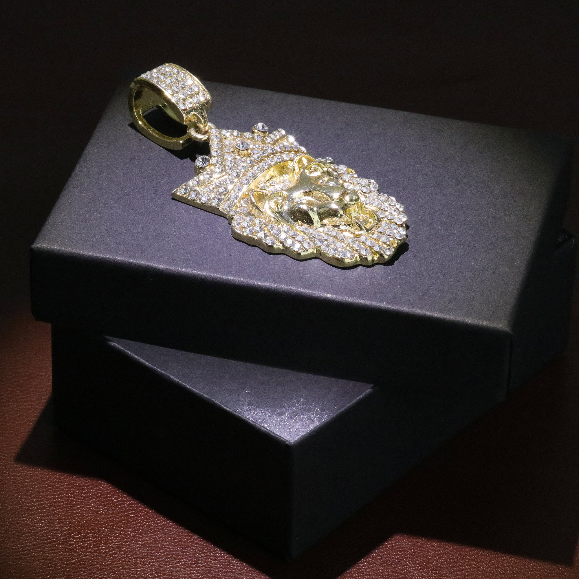Iced Crown Lion Head Pendant Only Jewelry Hip Hop Style 18k Gold Plated