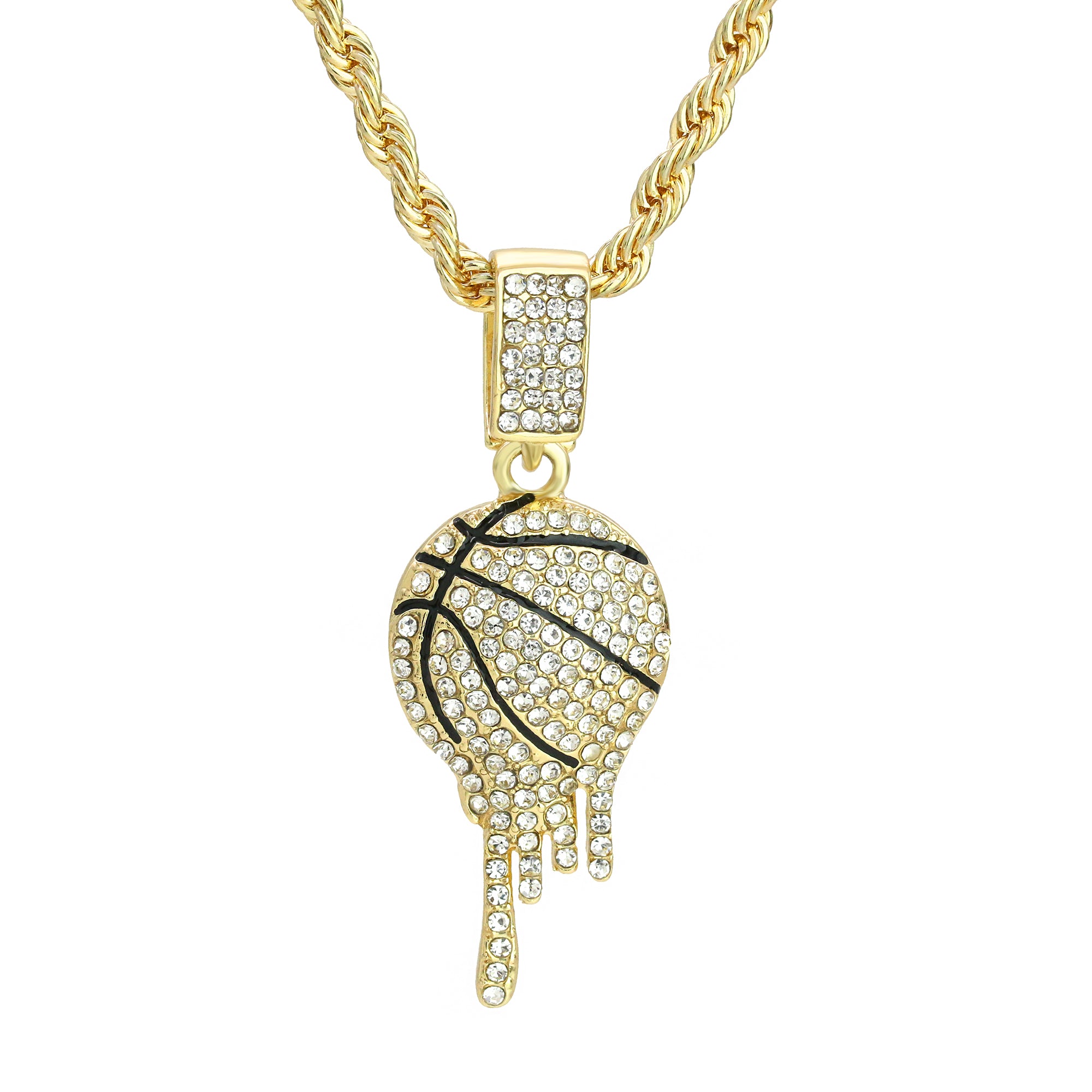 Drip Basketball Pendant 4mm 24" Rope Chain 18k Gold Plated
