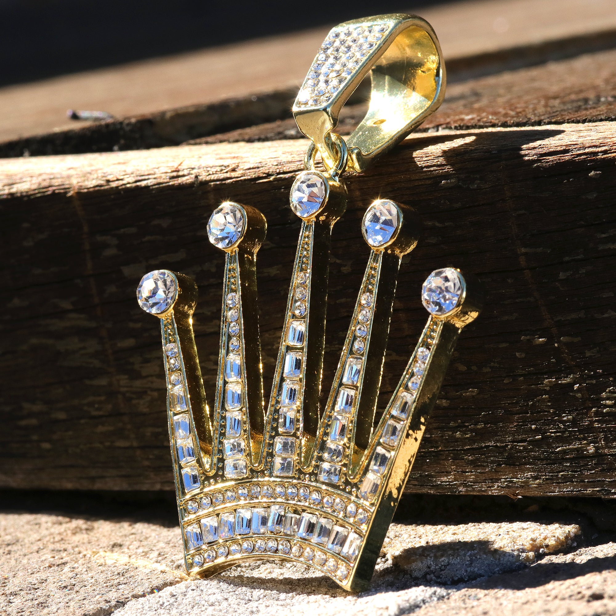 Iced Crown Pendant Only Jewelry Hip Hop Style 18k Gold Plated