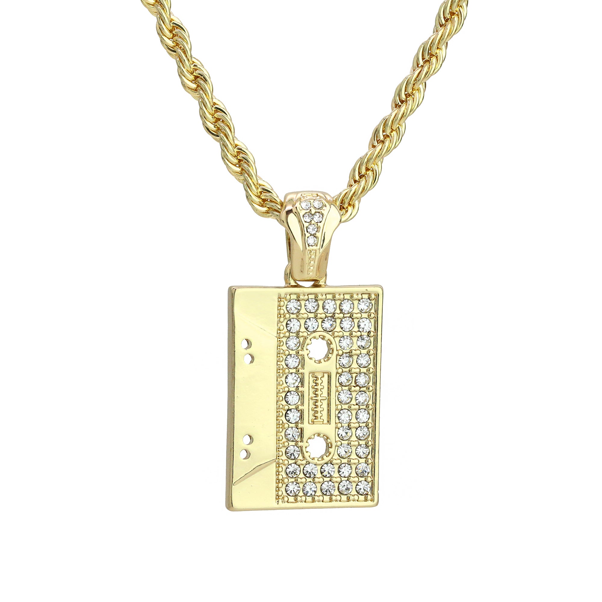Og Cassette Pendant 4mm 24" Rope Chain 18k Gold Plated